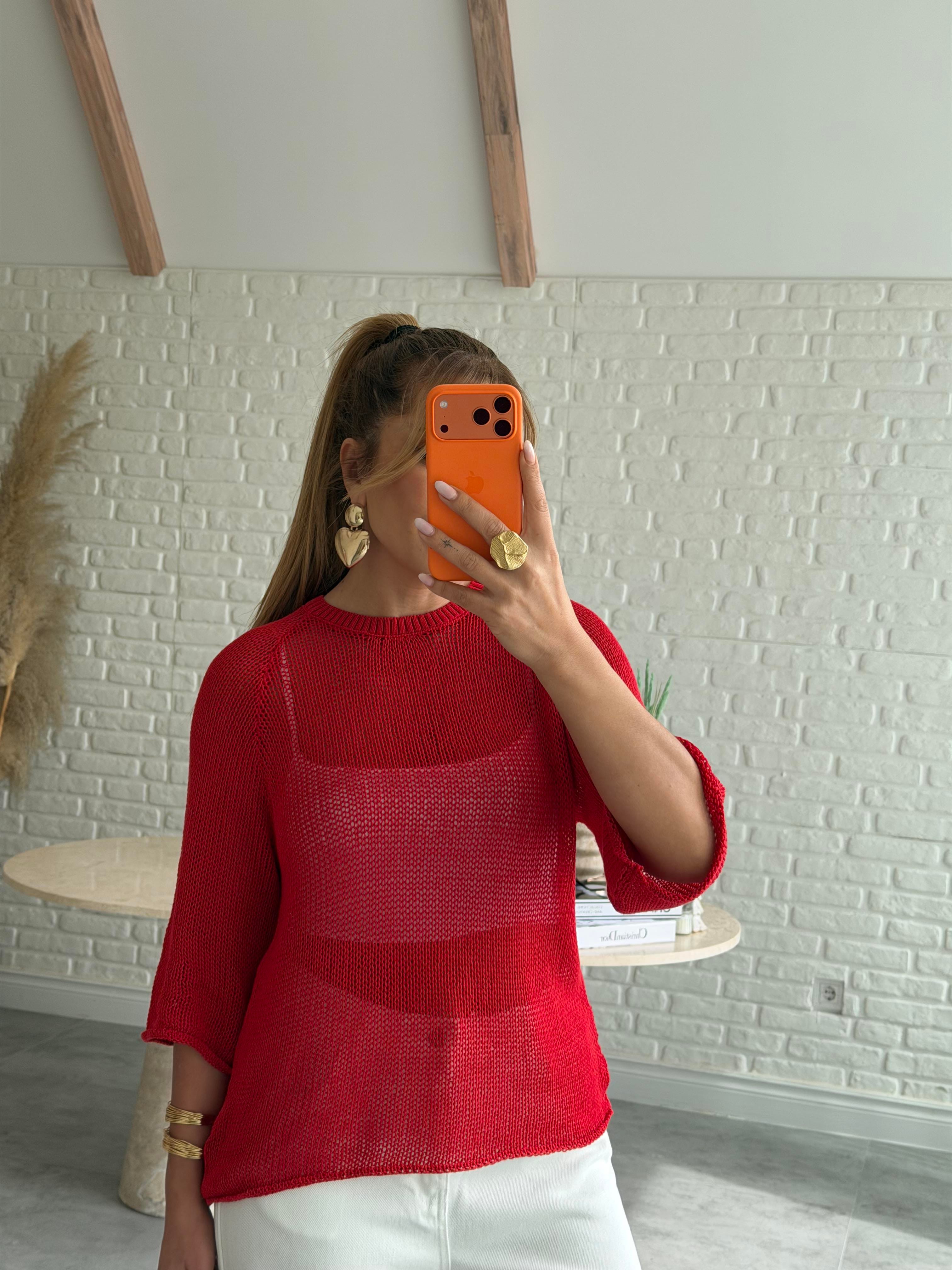 Kırmızı Bisiklet Yaka Triko