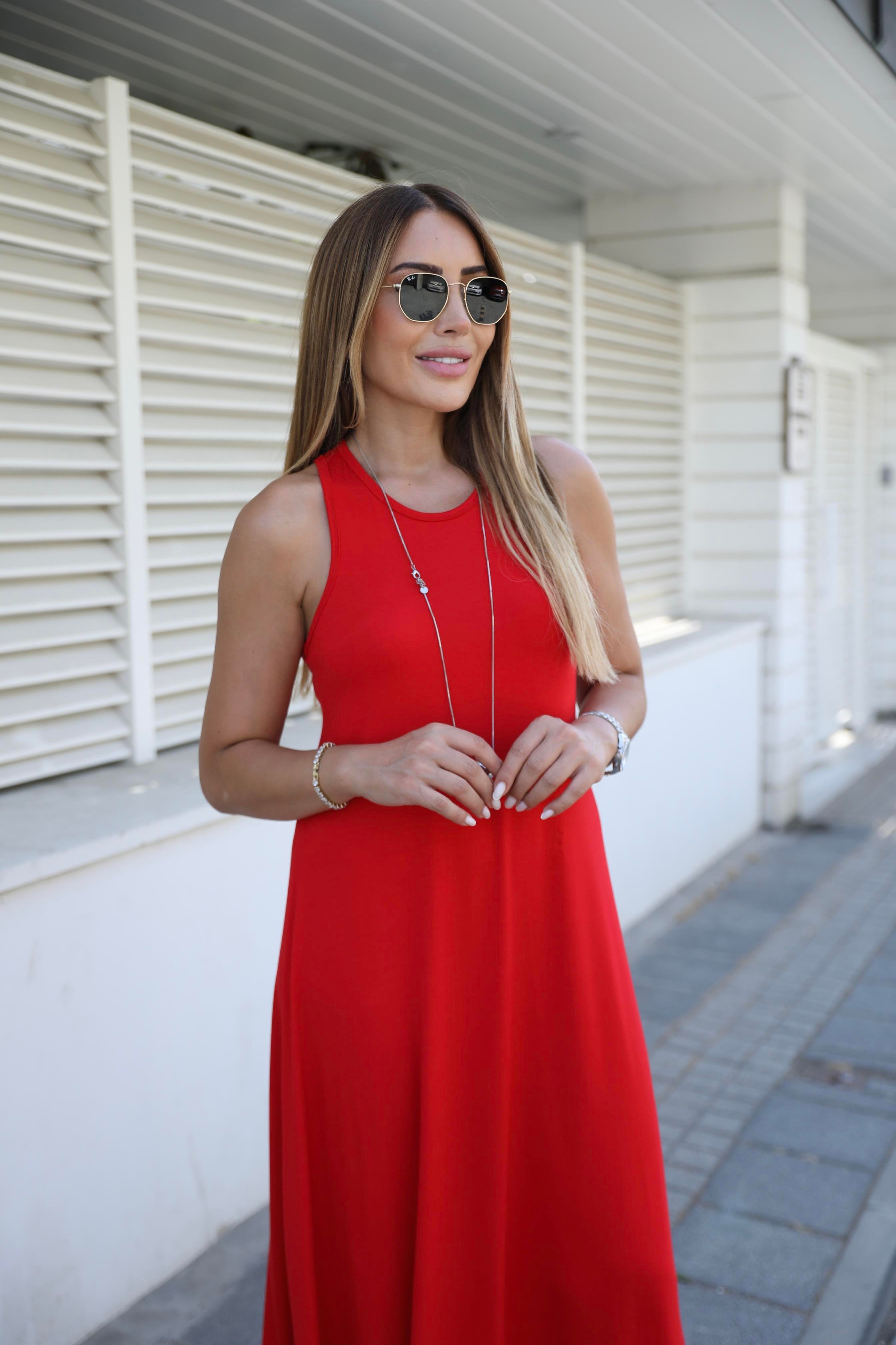 Kırmızı Halter Yaka Basic Elbise 
