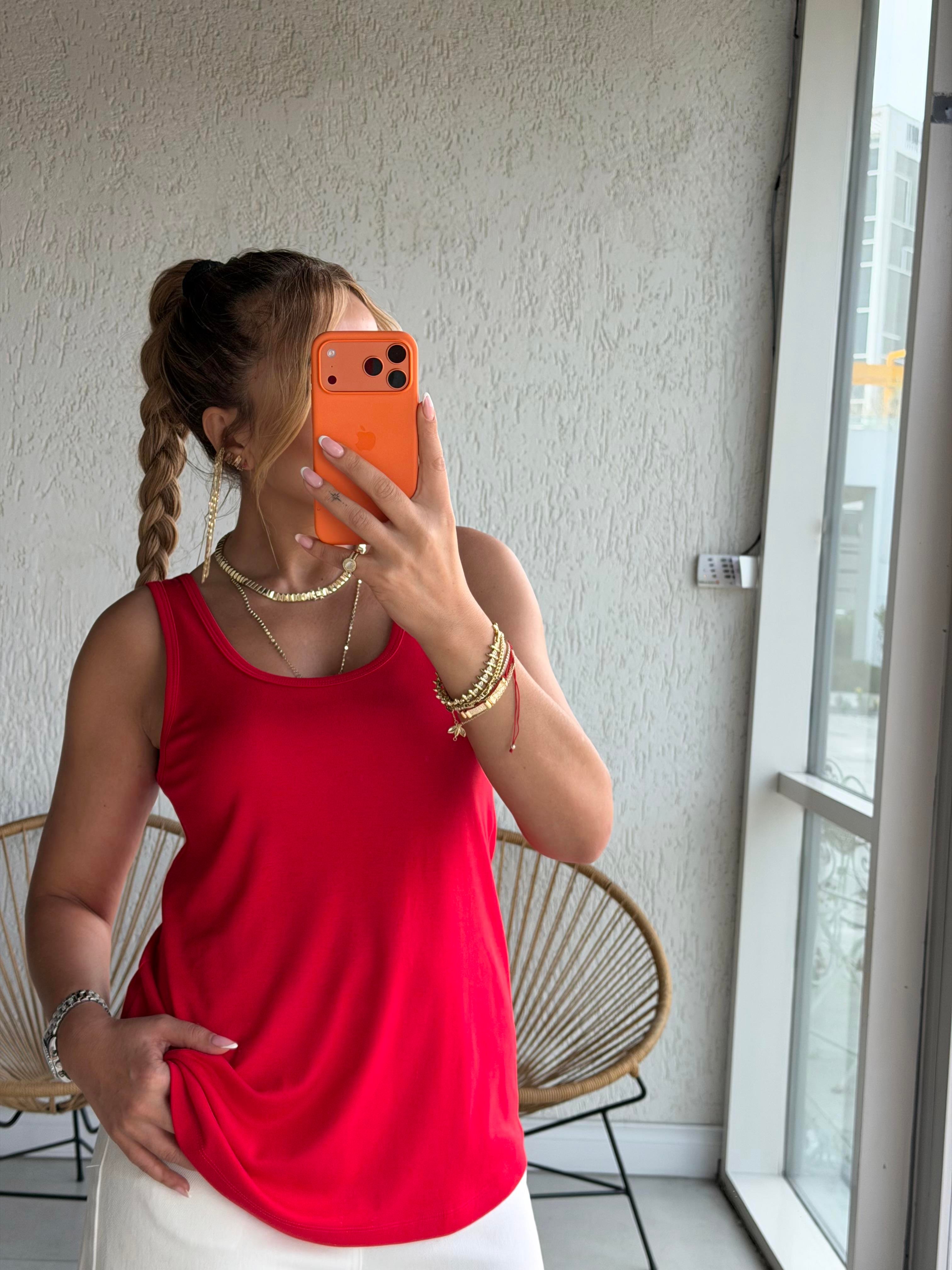 Kırmızı Kalın Askılı Atlet Bluz