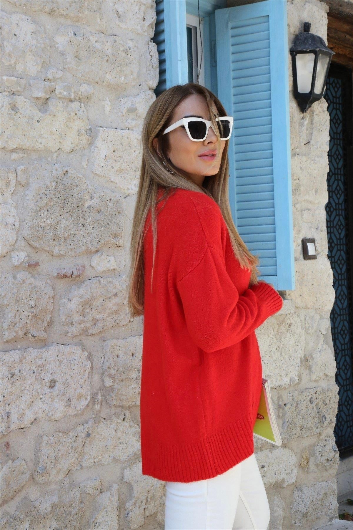 Kırmızı Oversize Yumoş Kazak