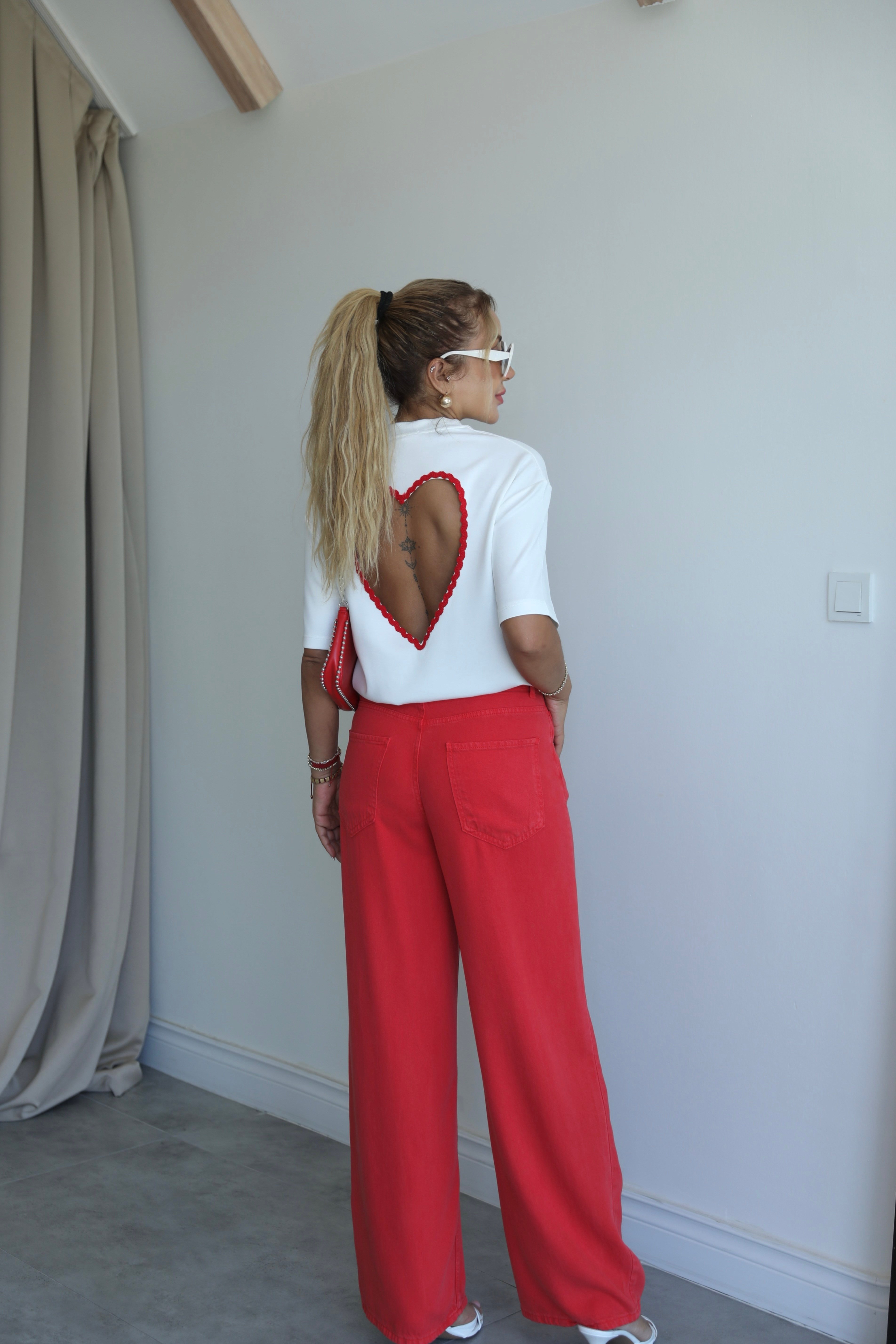 Kırmızı Tencel Pantolon 