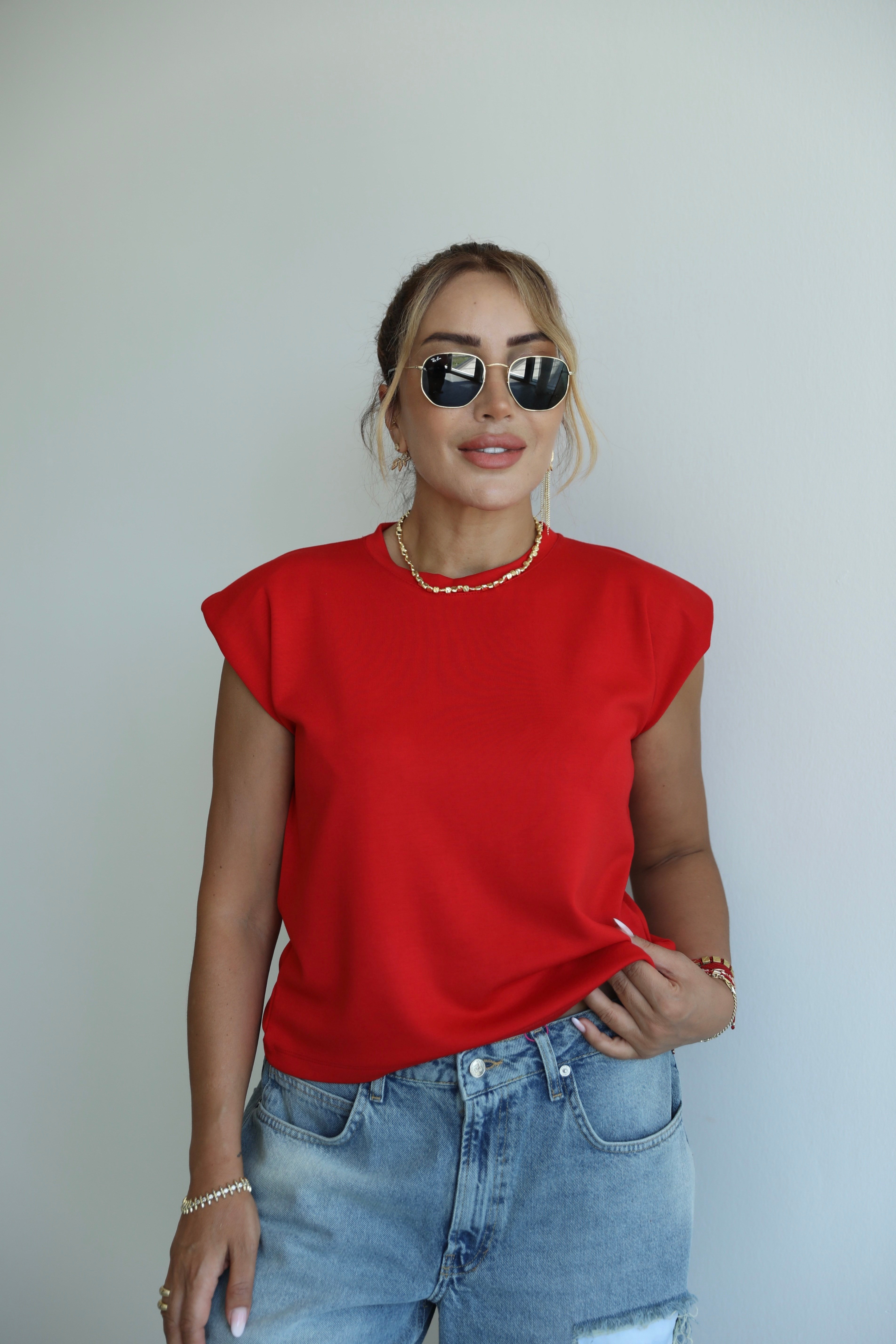Kırmızı Vatkalı Modal Basic T-shirt 