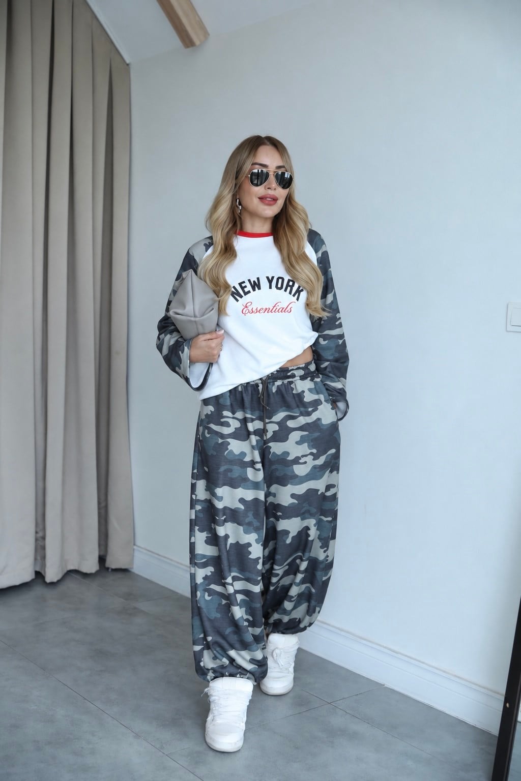 Koyu Haki Oversize Kamuflaj Eşofman 