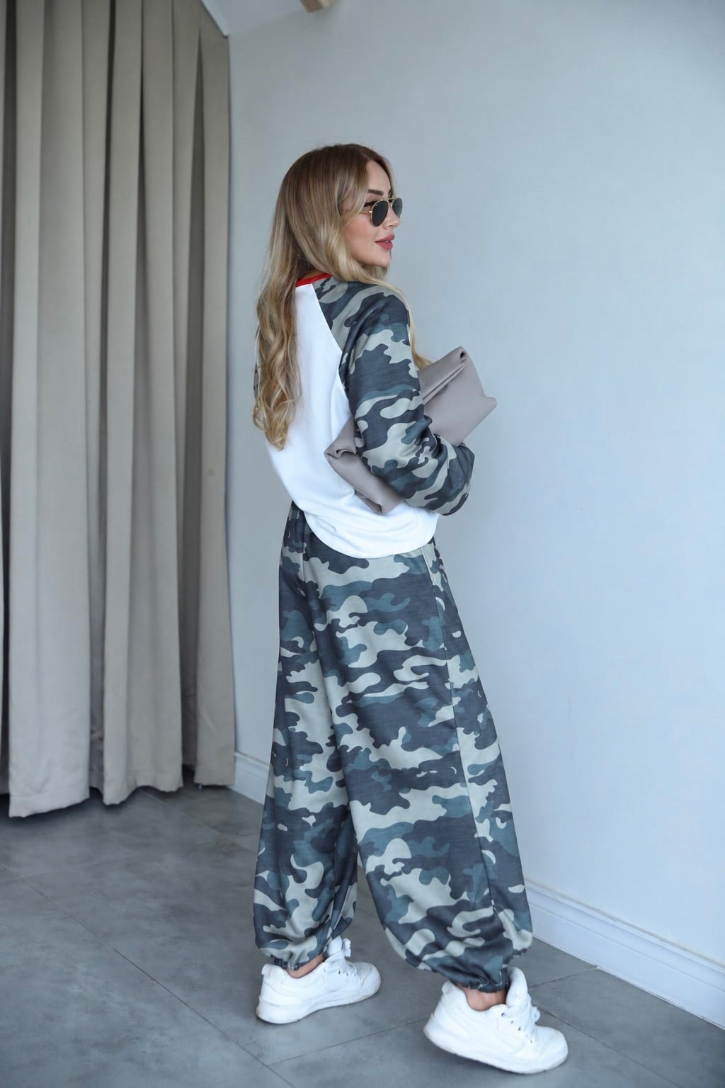 Koyu Haki Oversize Kamuflaj Eşofman 