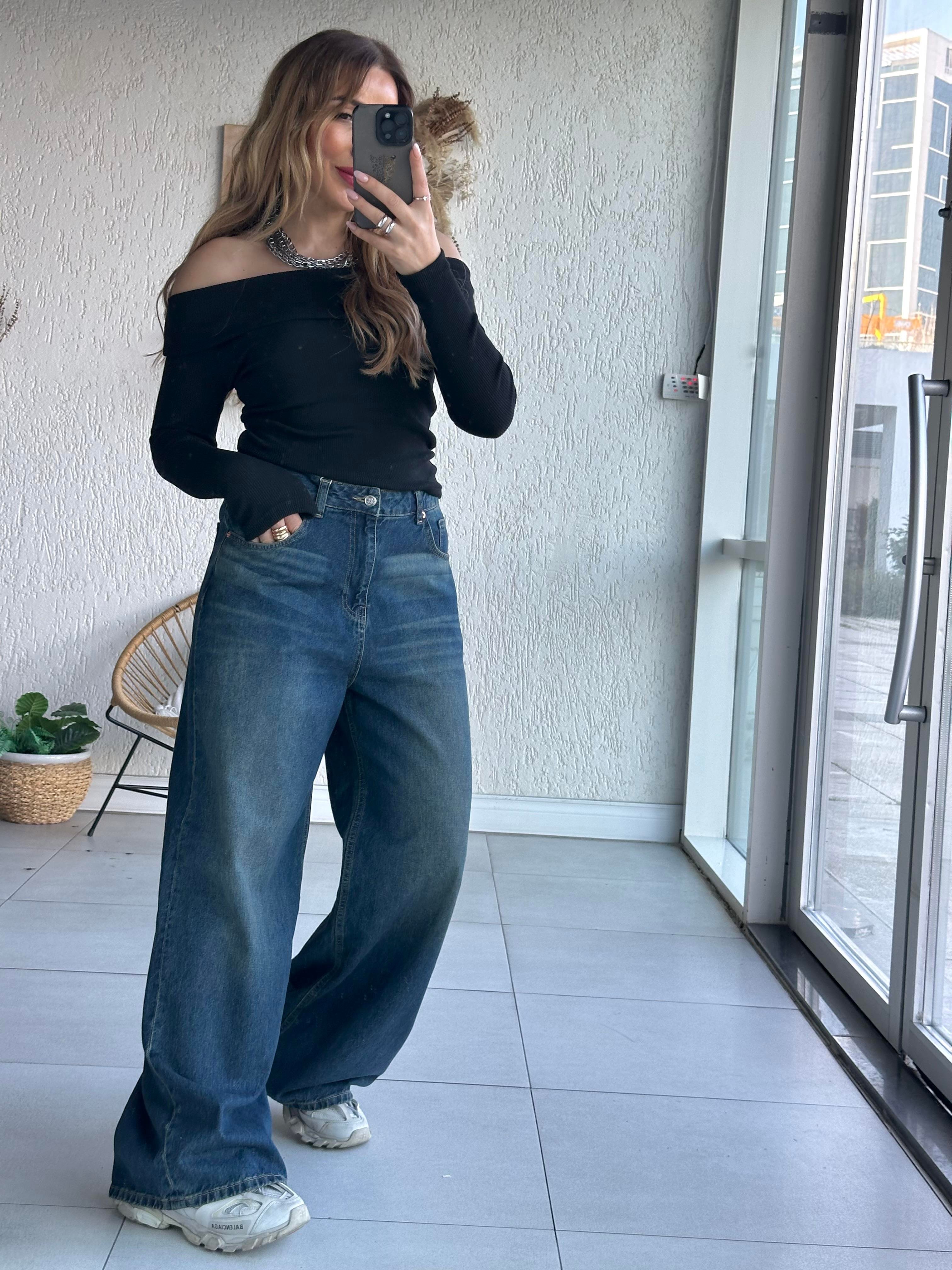 Koyu Lacivert Yıkamalı Jean