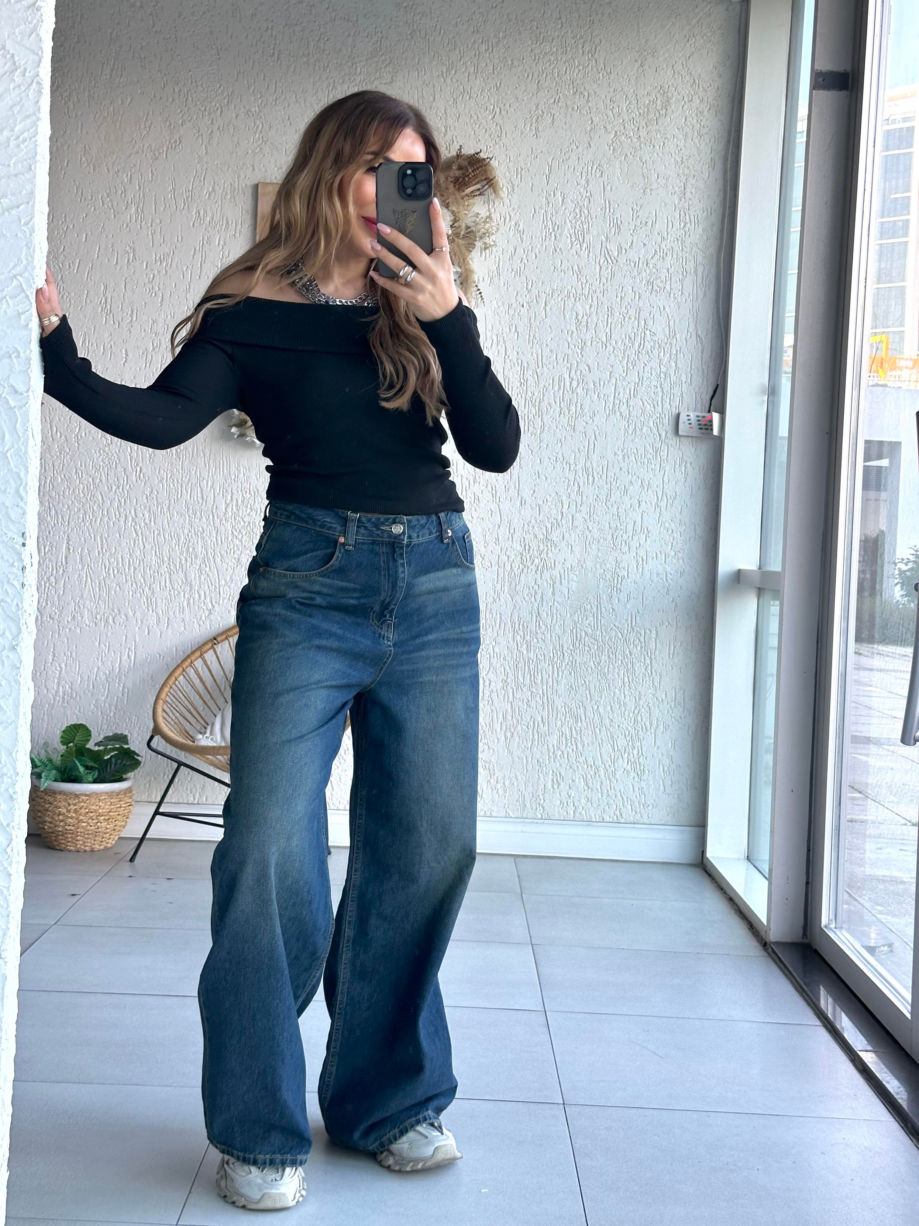 Koyu Lacivert Yıkamalı Jean