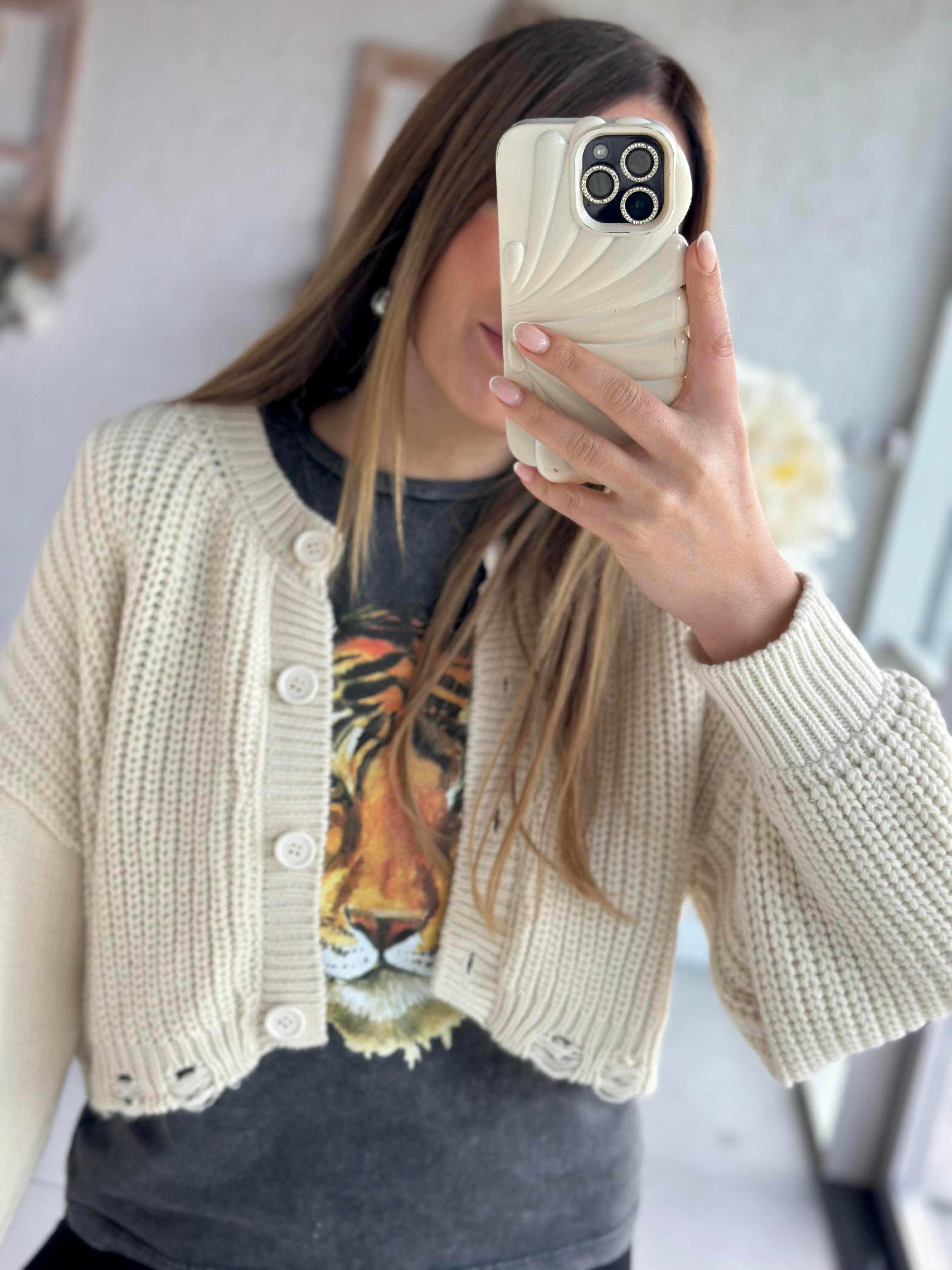 Krem Crop Hırka