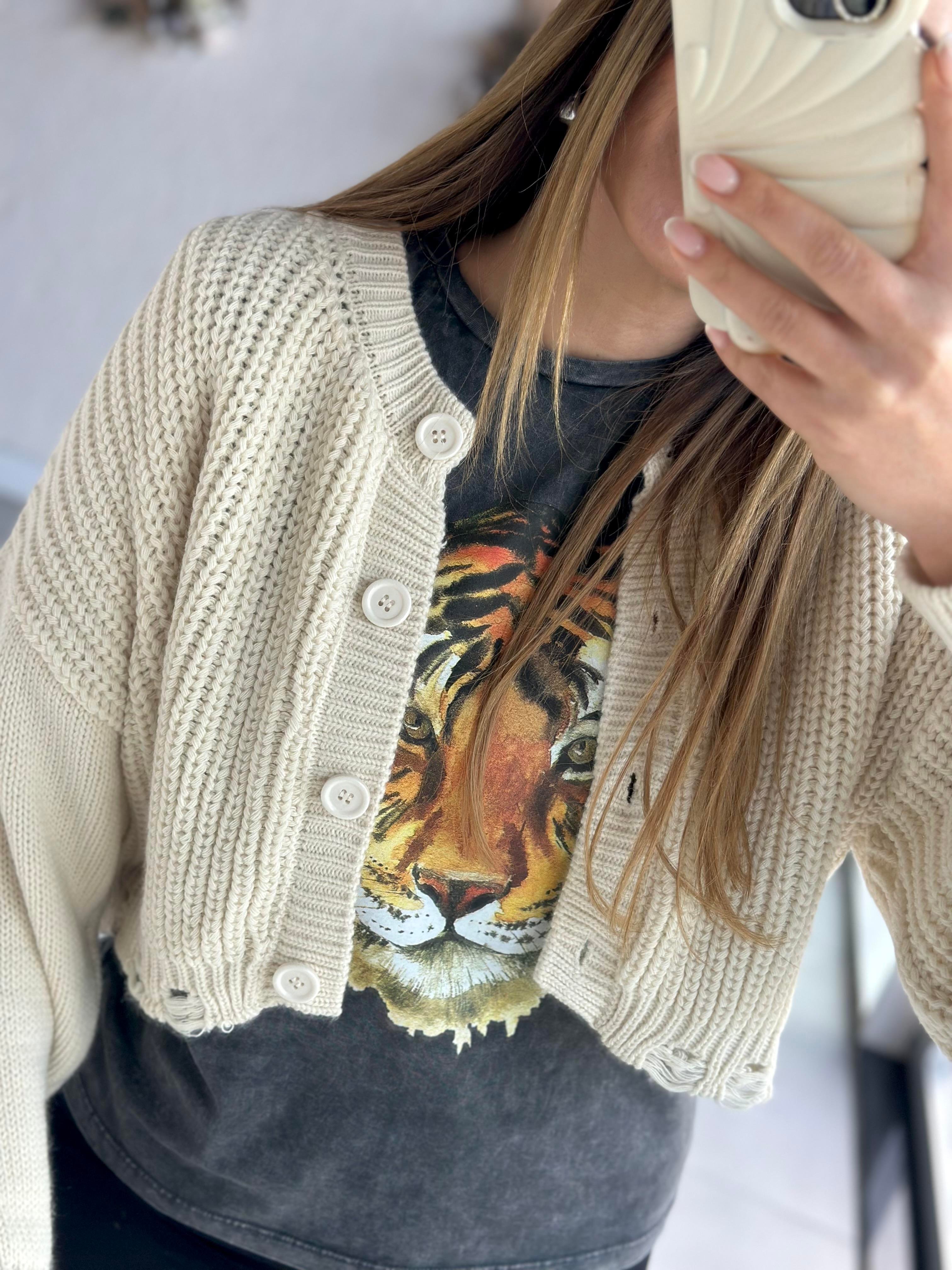 Krem Crop Hırka