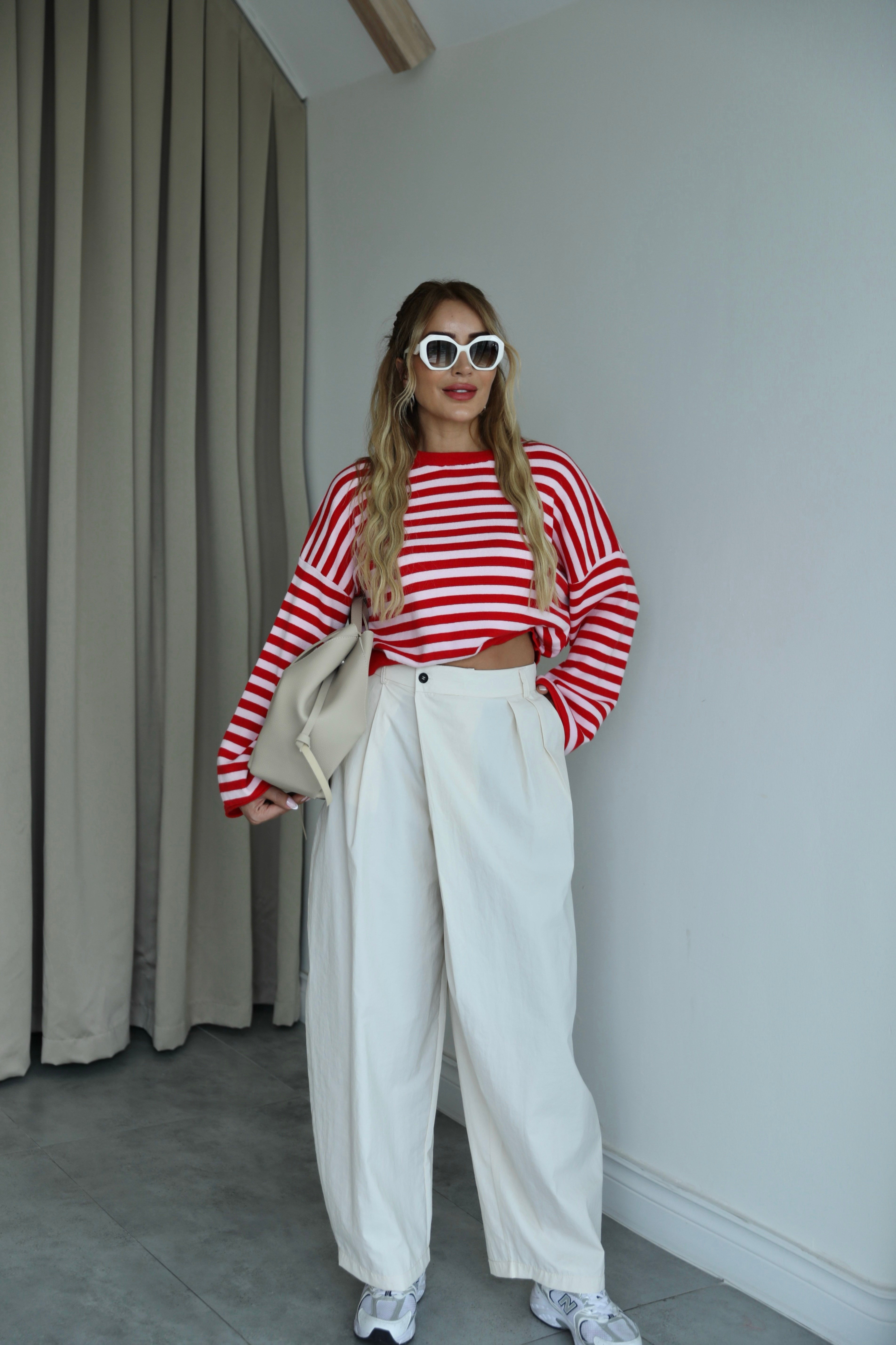 Krem Ön Pile Detay Şalvar Pantolon 