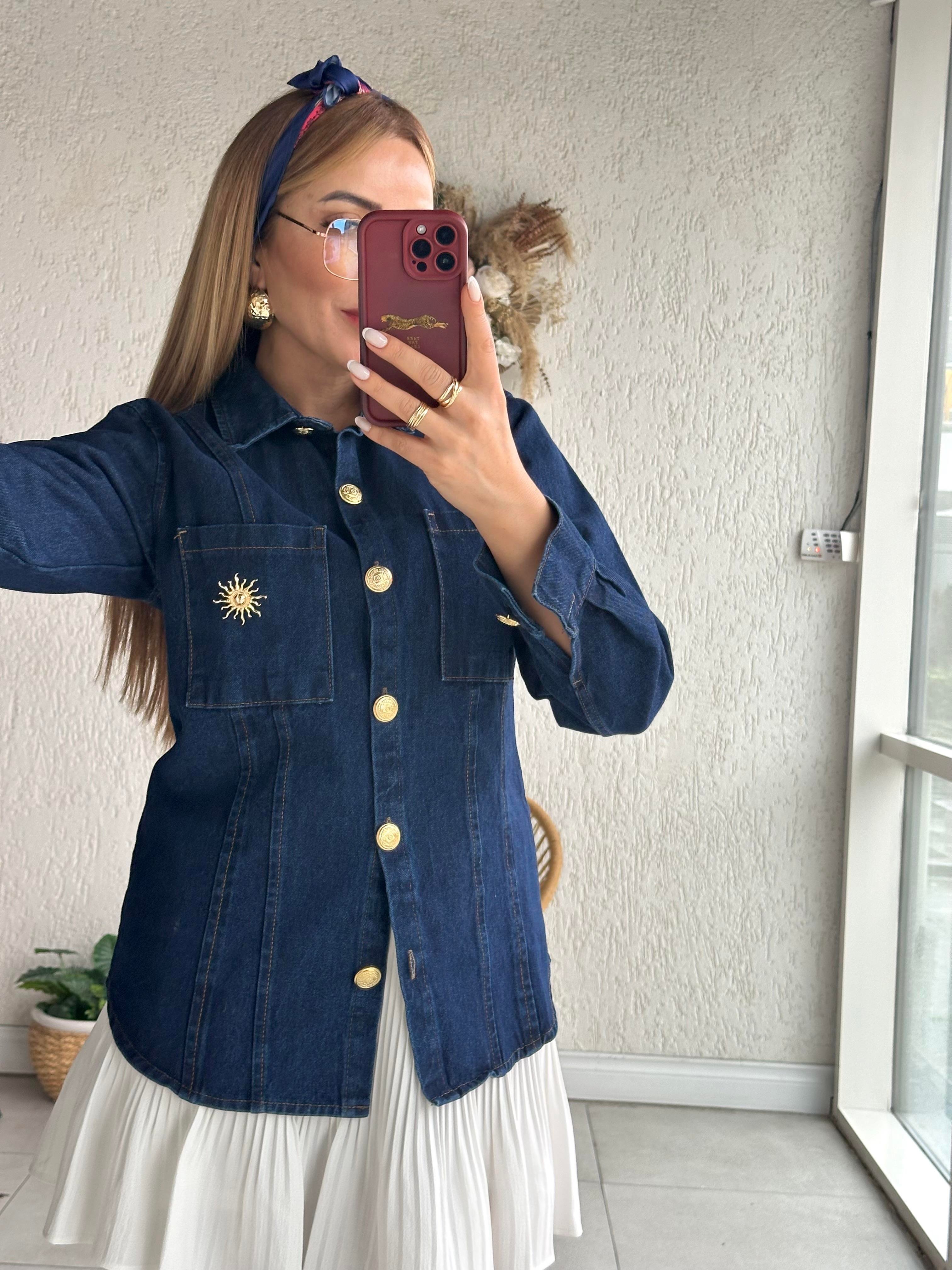 Lacivert Aksesuarlı Jean Ceket