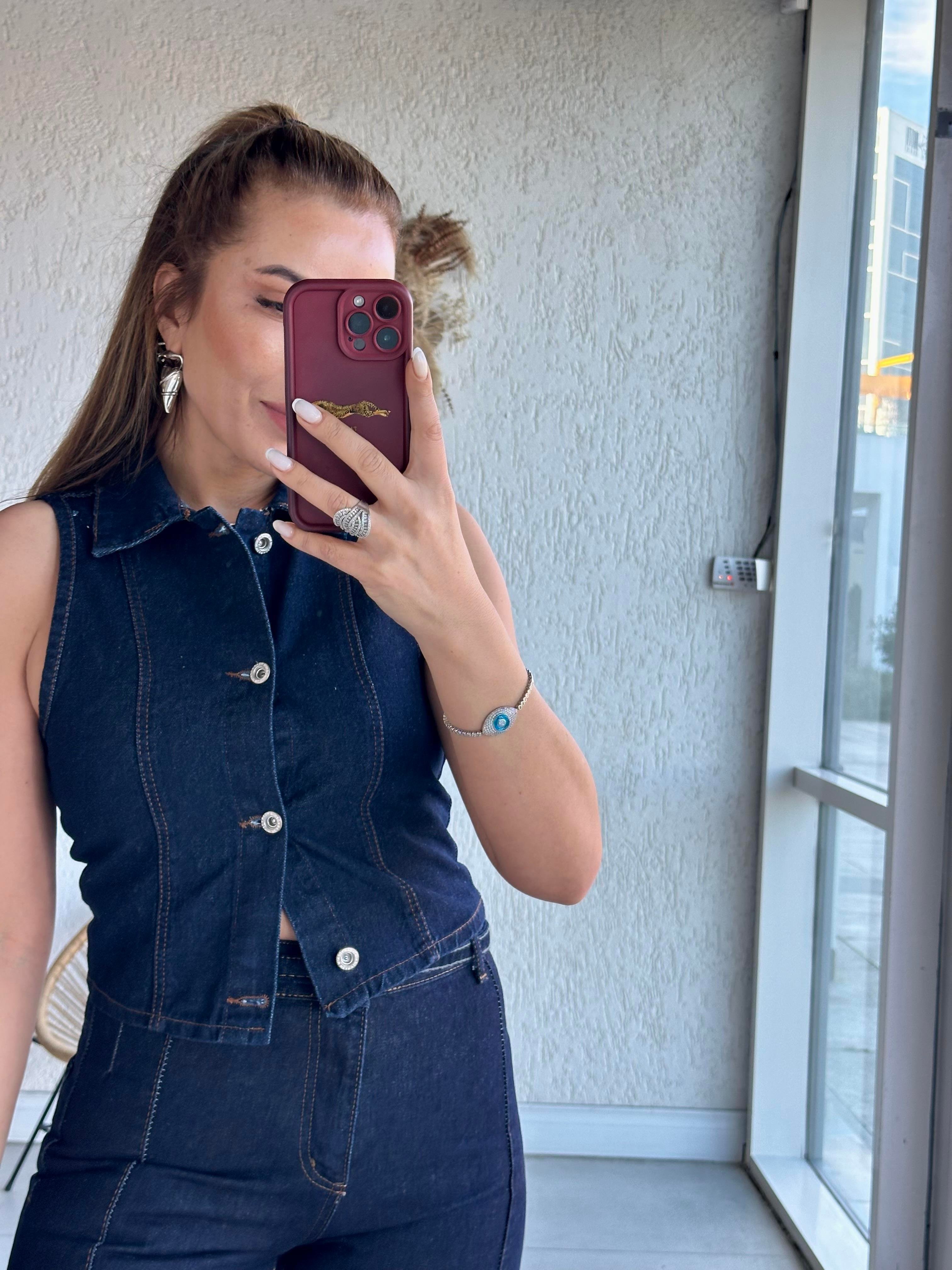 Lacivert Denim Yelek