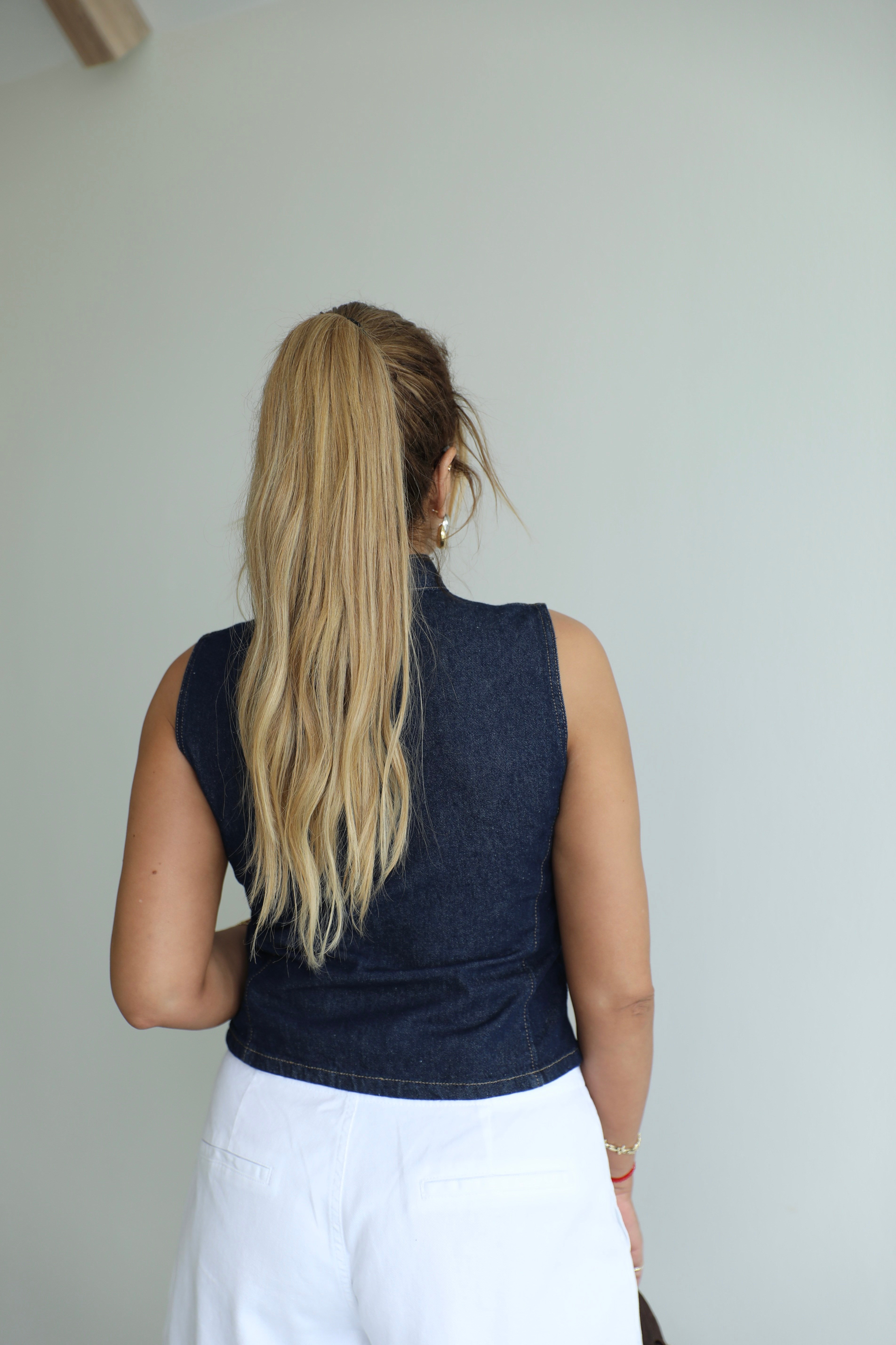 Lacivert Düğme Detaylı Denim Yelek