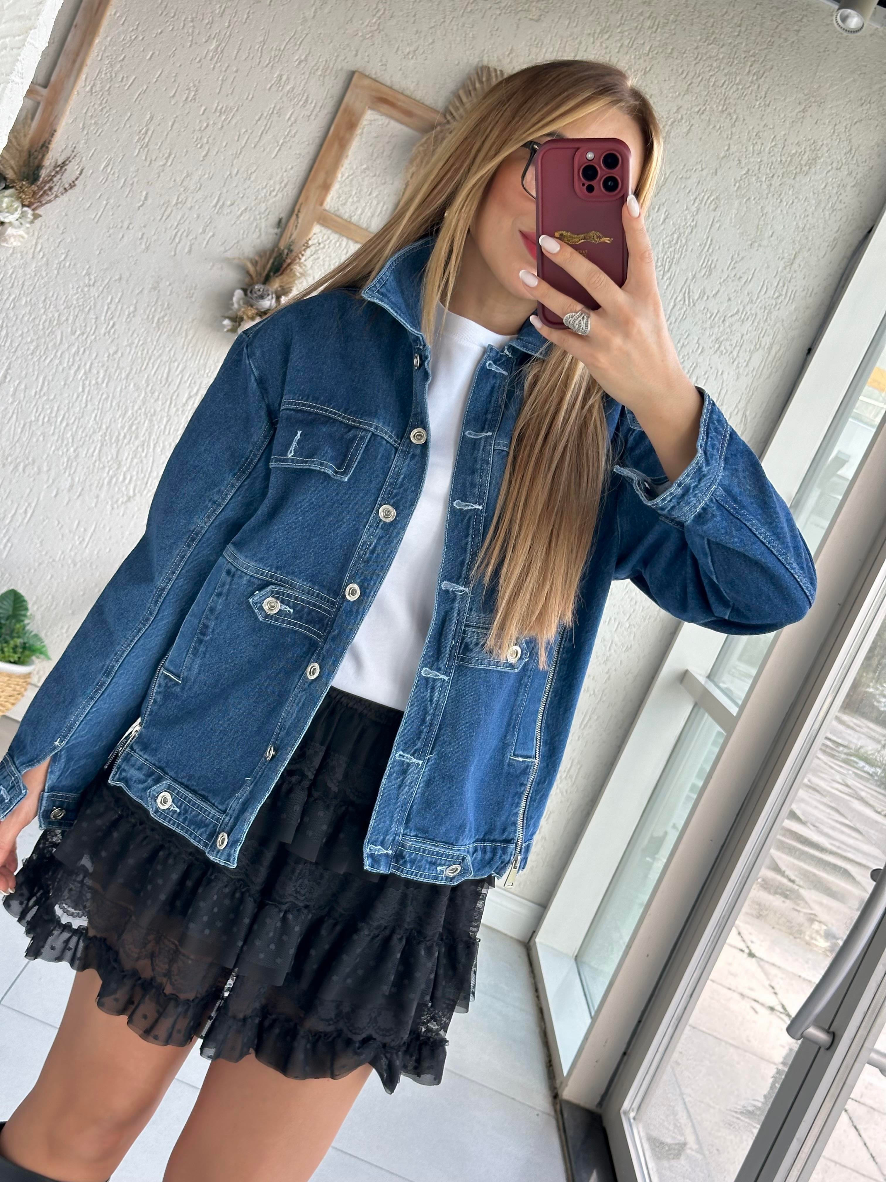 Lacivert Fermuar Detaylı Denim Ceket