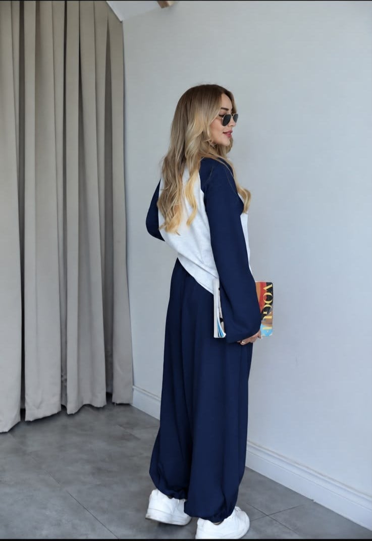 Lacivert Gri Oversize Sweat Eşofman Takım