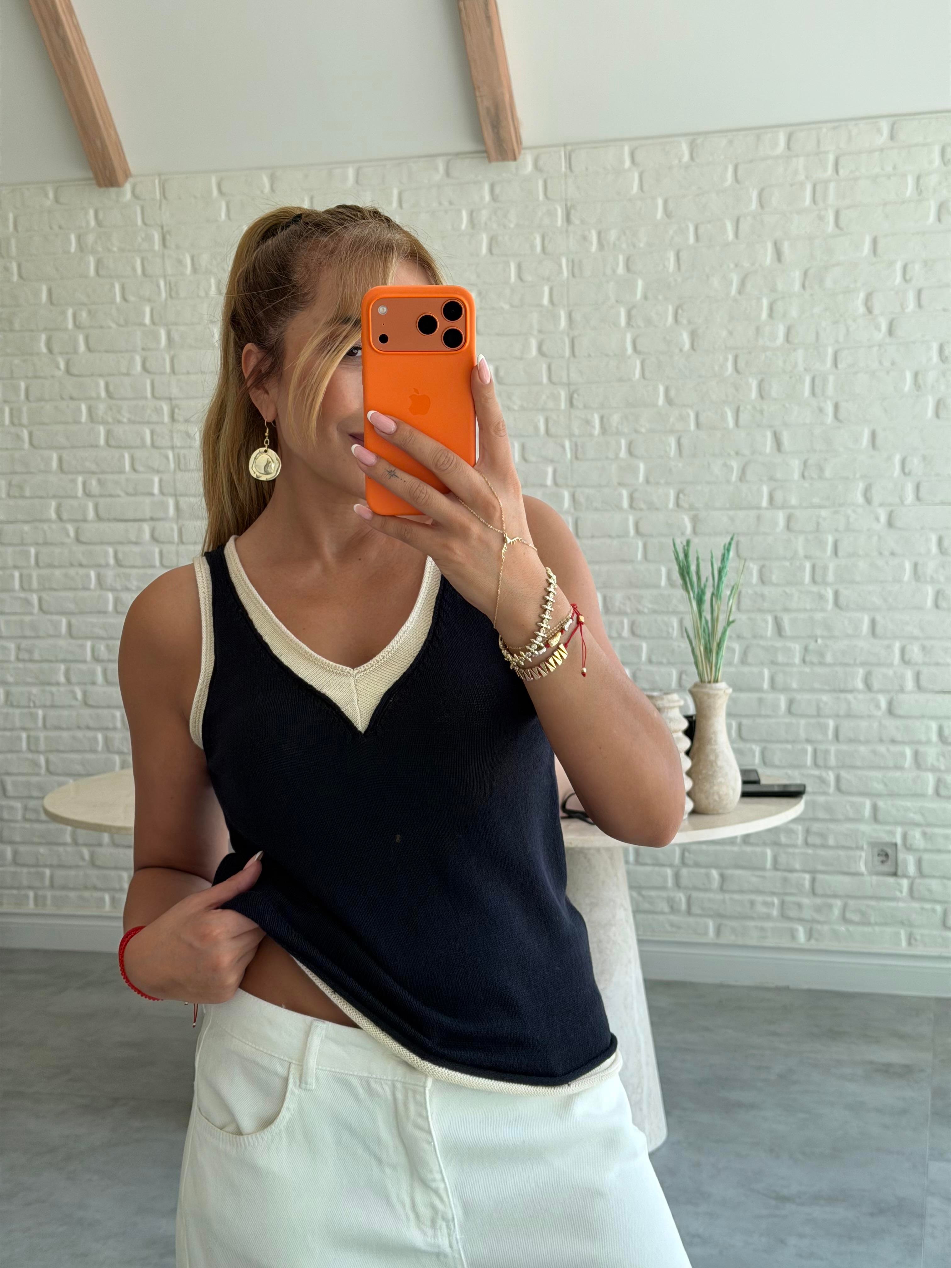 Lacivert İki Bluzlu Triko Atlet 