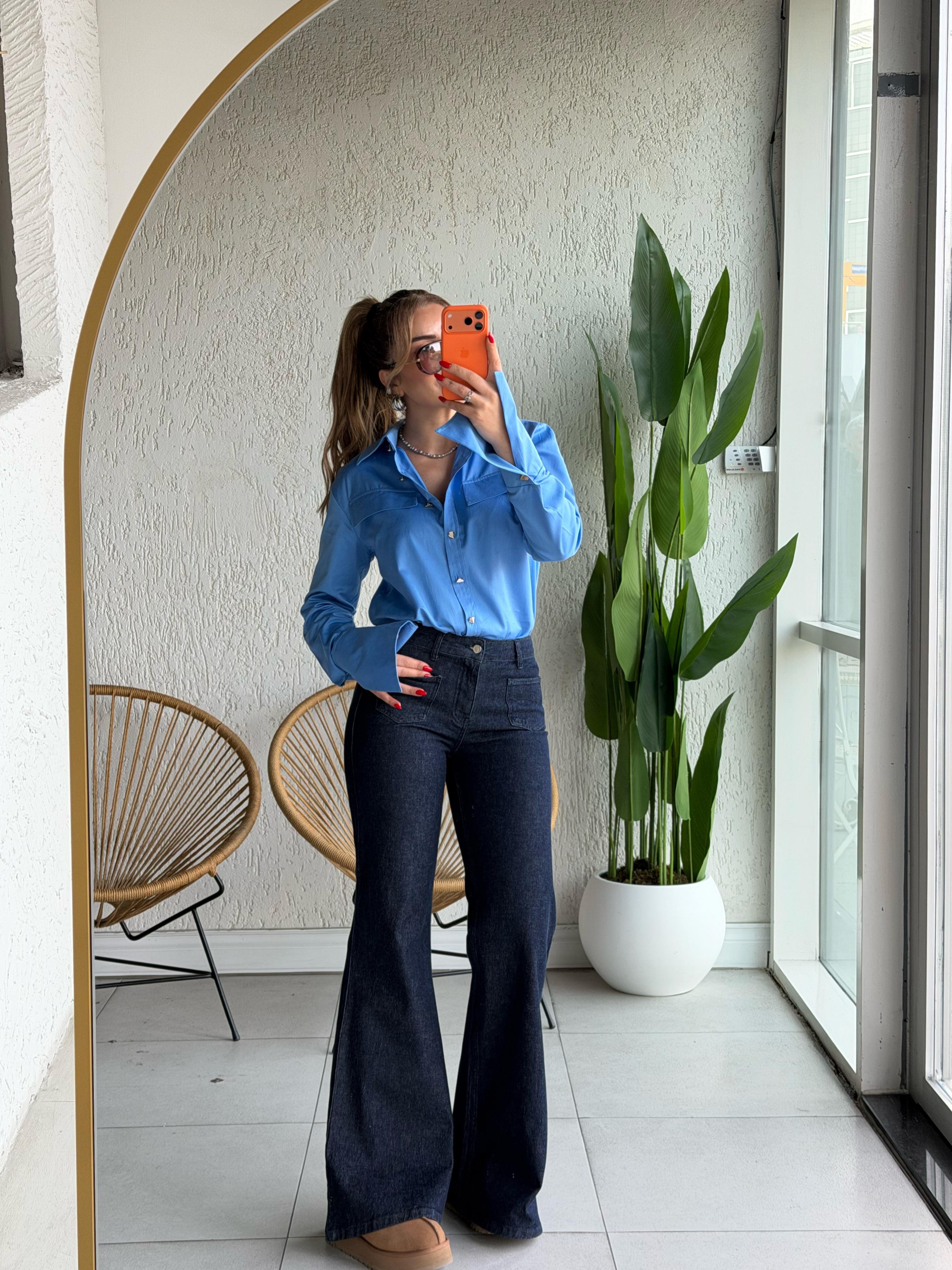 Lacivert Ön Cepli İspanyol Jean