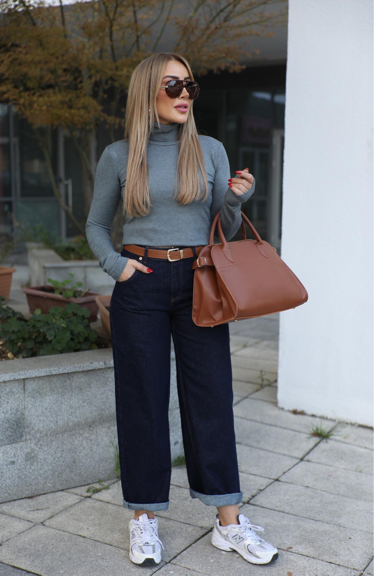 Lacivert Taba Kemerli Jean