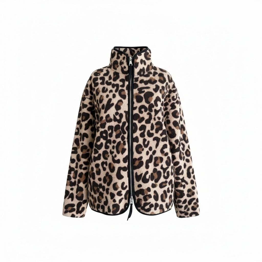 Leopar Desenli Polar Ceket 