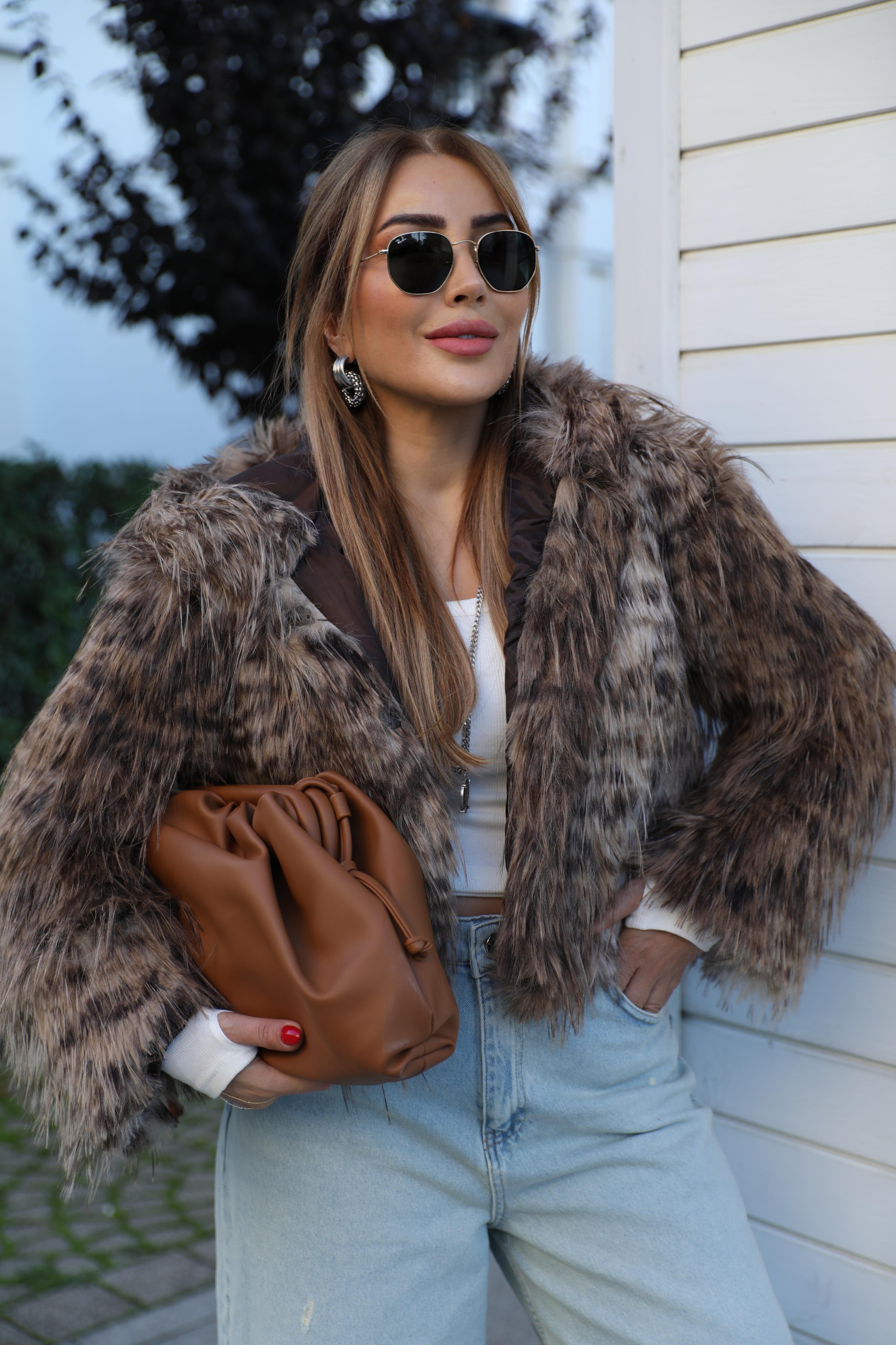 Leopar Kapüşonlu Kürk