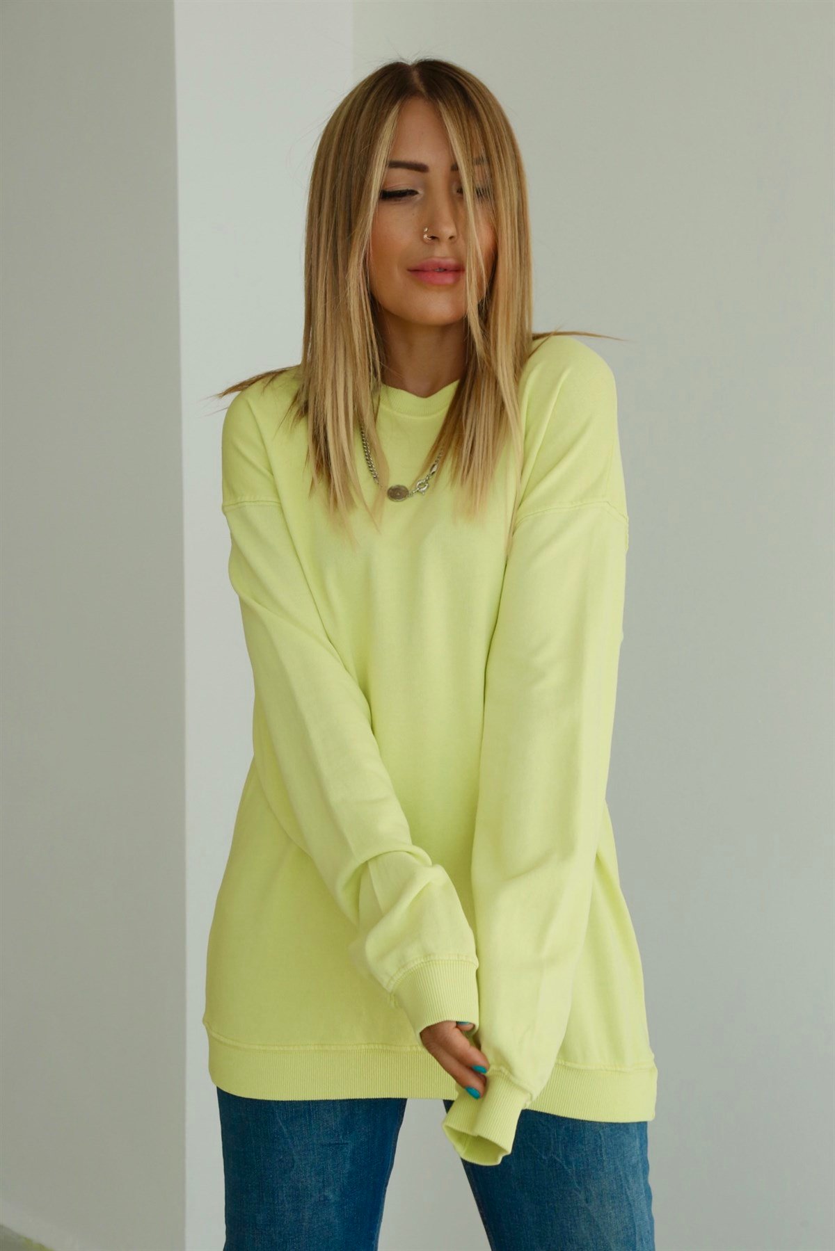 Limon Sarısı Basic Sweat