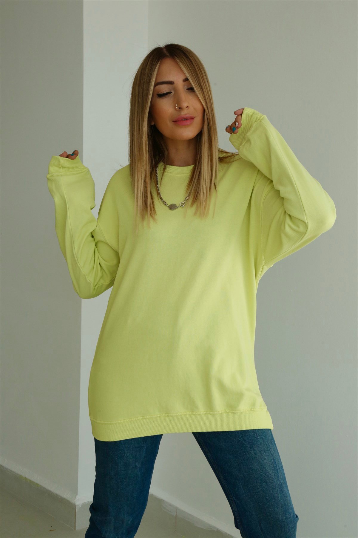 Limon Sarısı Basic Sweat