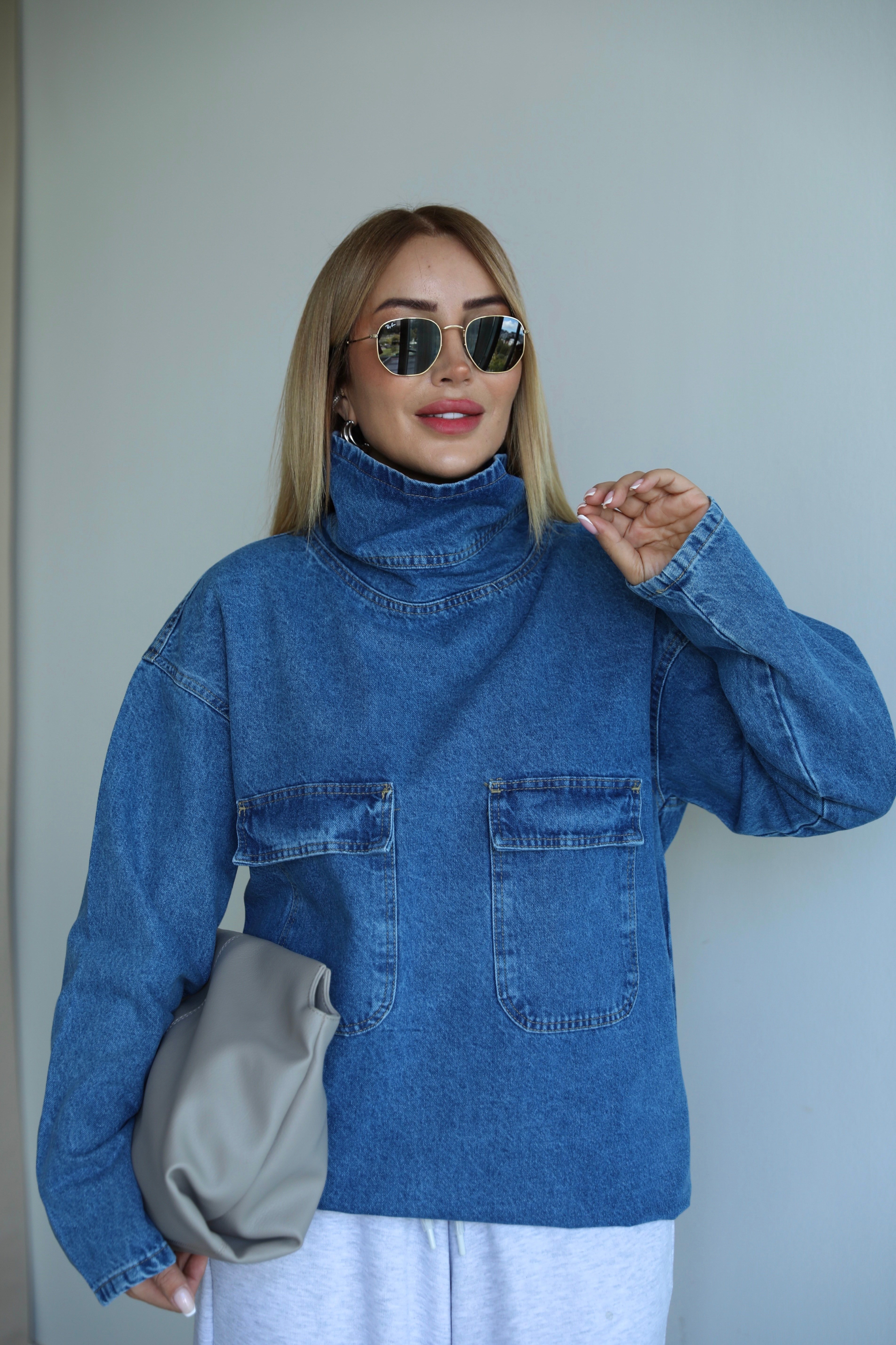 Mavi Balıkçı Denim Cepli Sweat