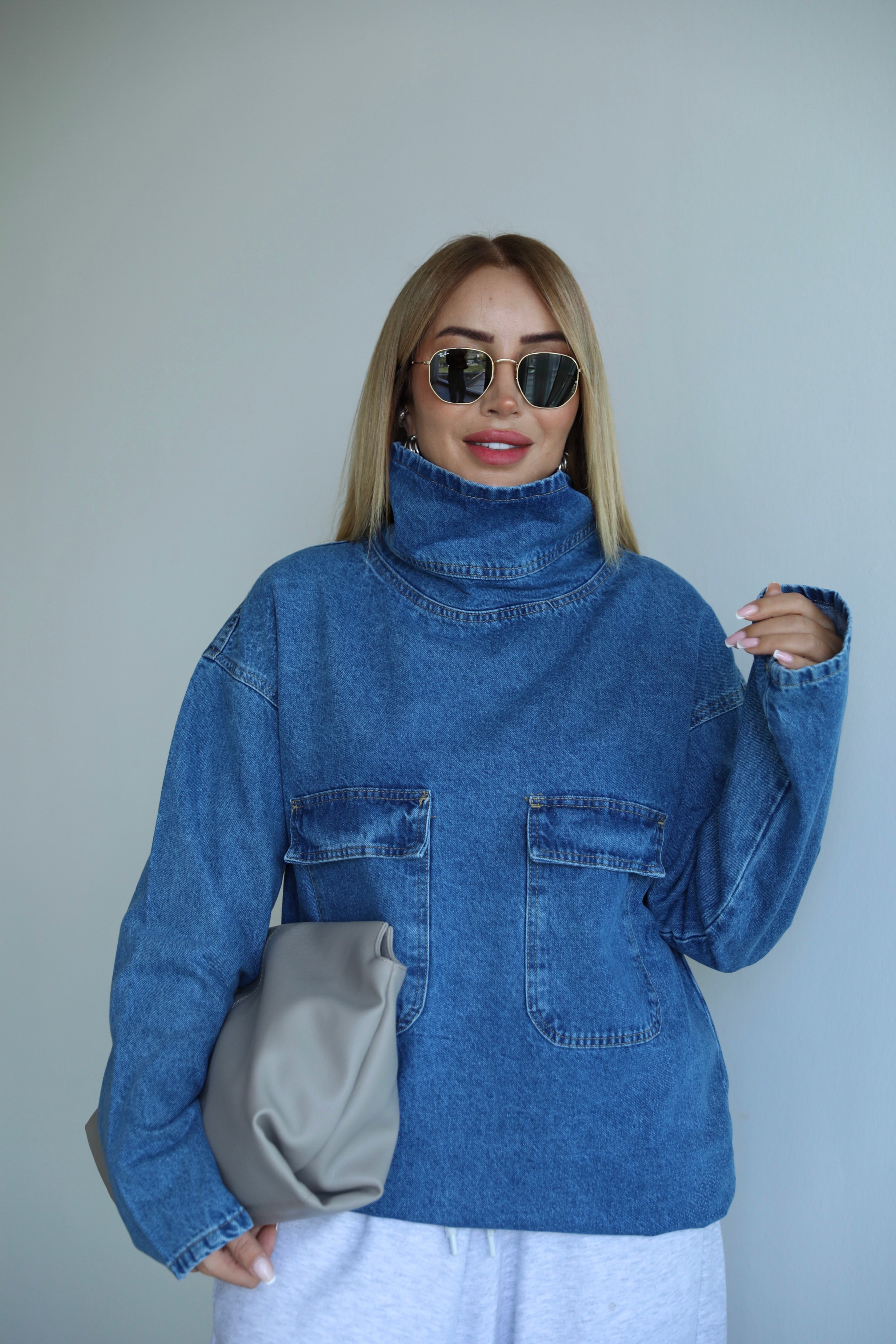 Mavi Balıkçı Denim Cepli Sweat