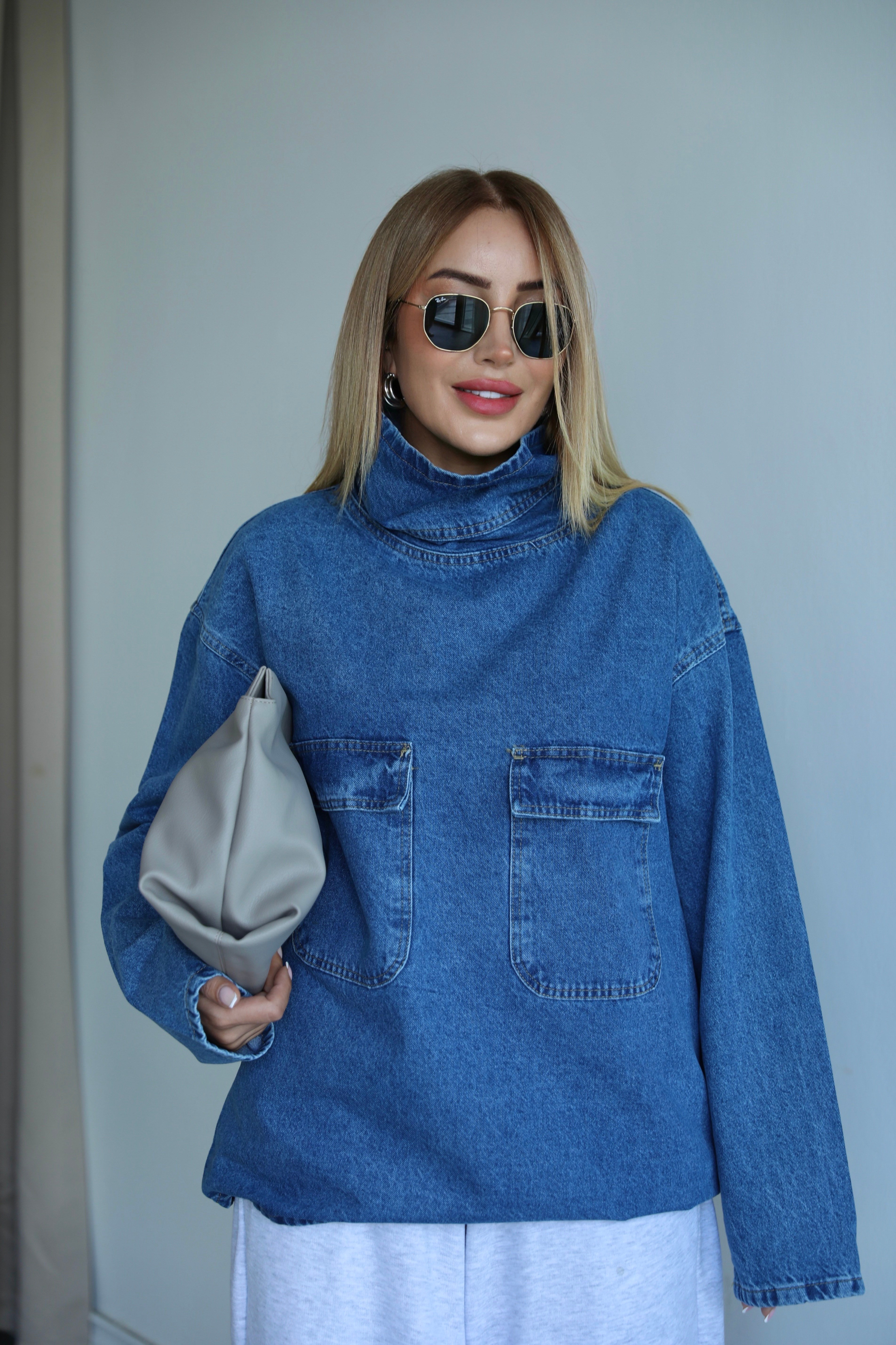 Mavi Balıkçı Denim Cepli Sweat