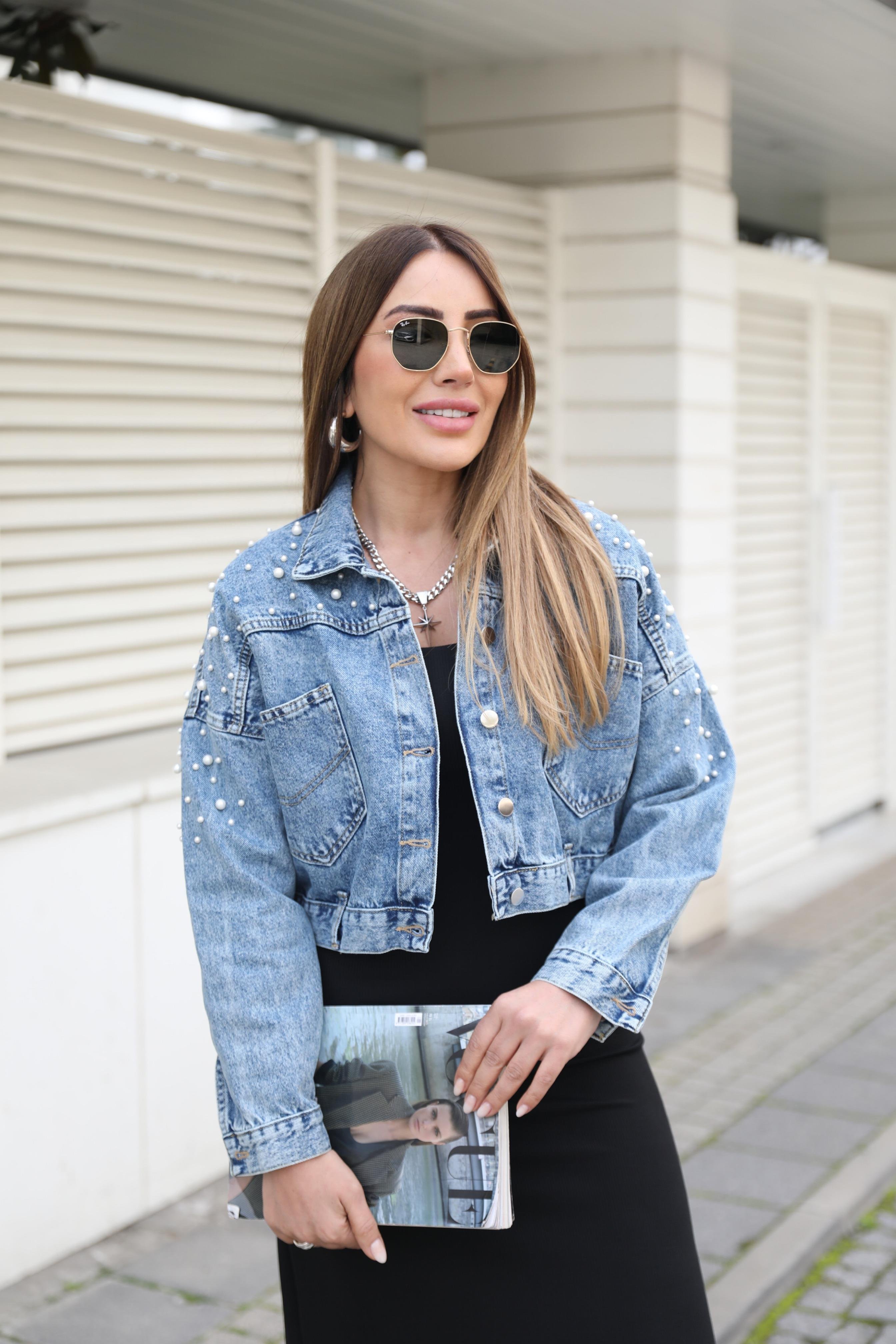 Mavi İncili Denim Ceket