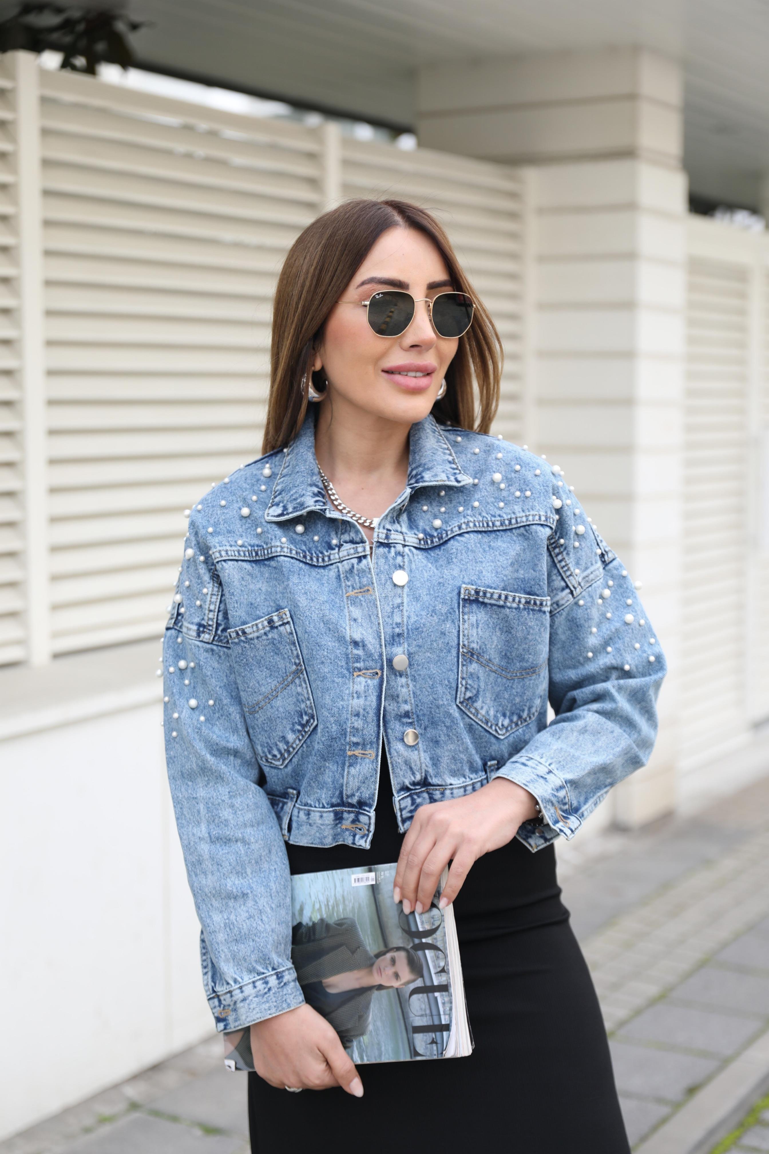 Mavi İncili Denim Ceket