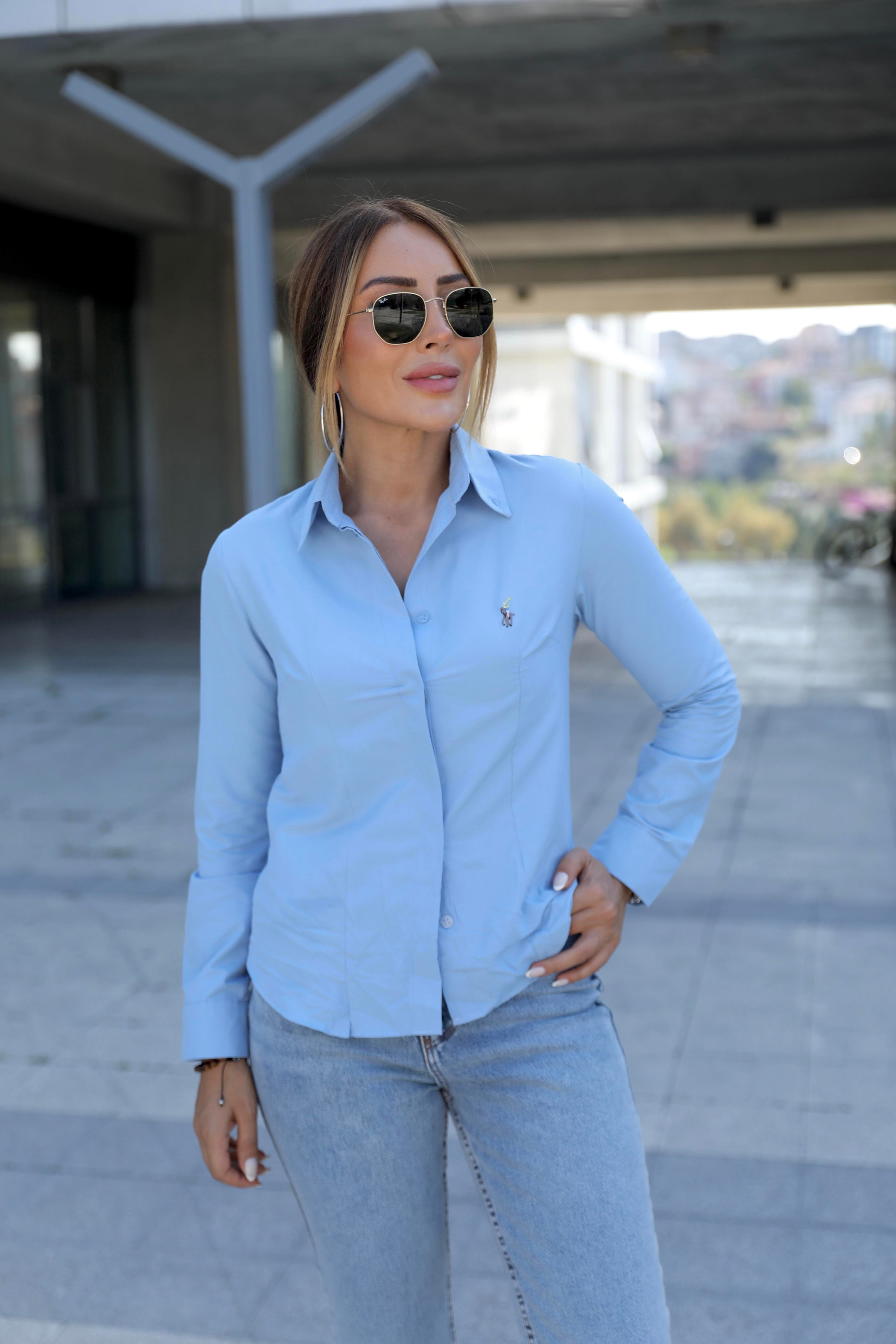 Mavi Nakış Detaylı Slimfit Gömlek