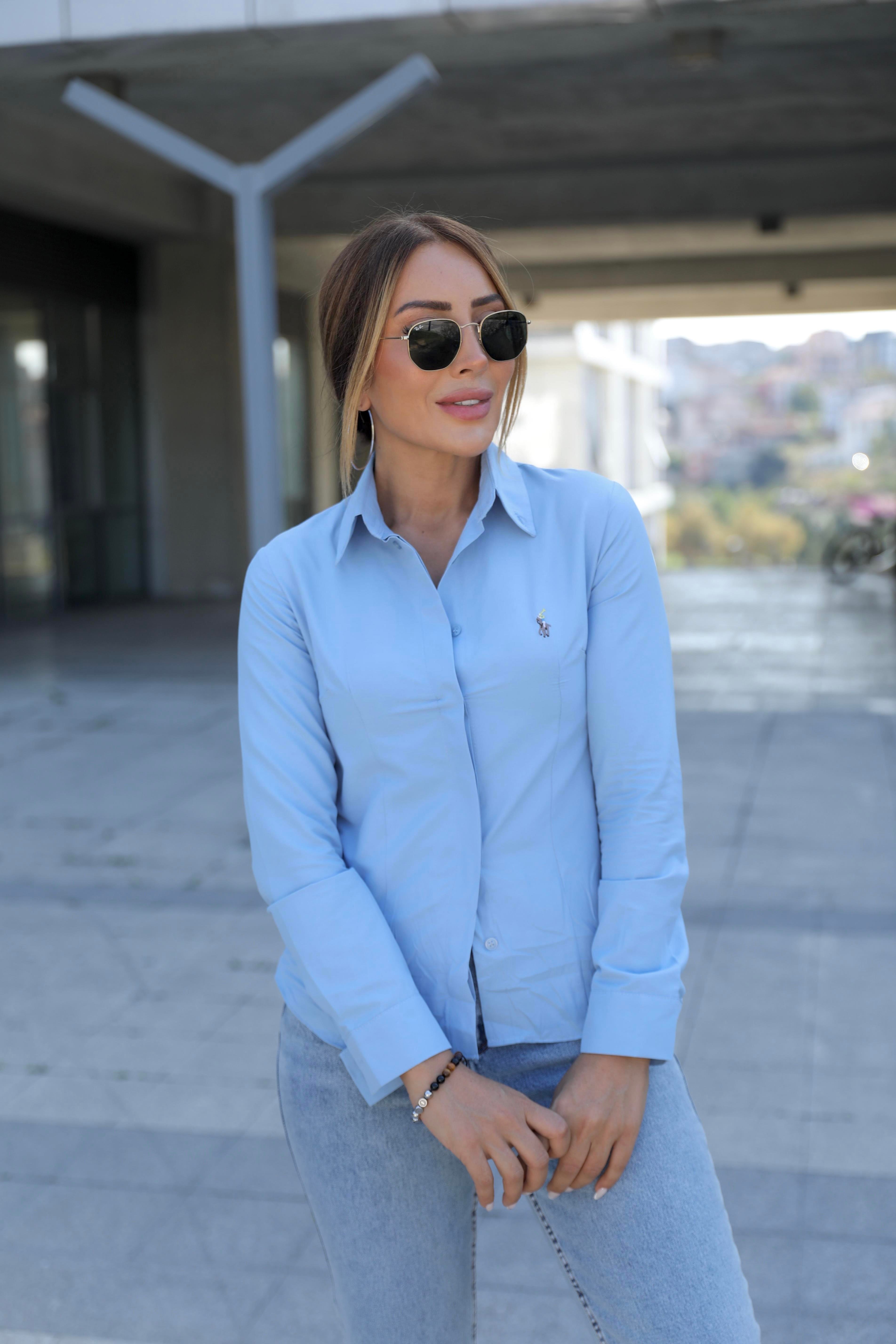 Mavi Nakış Detaylı Slimfit Gömlek