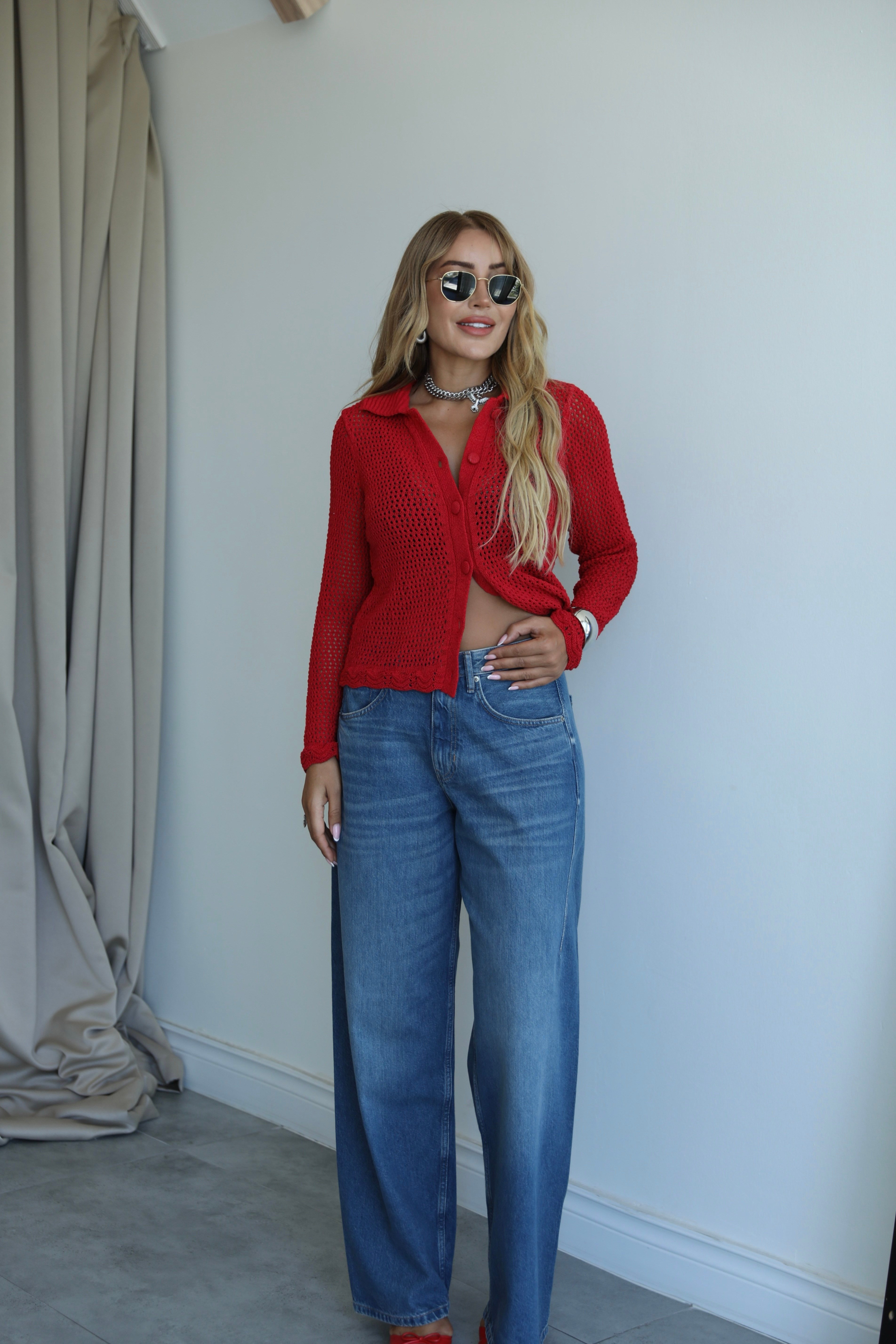 Mavi Pens Detaylı Baggy Jean
