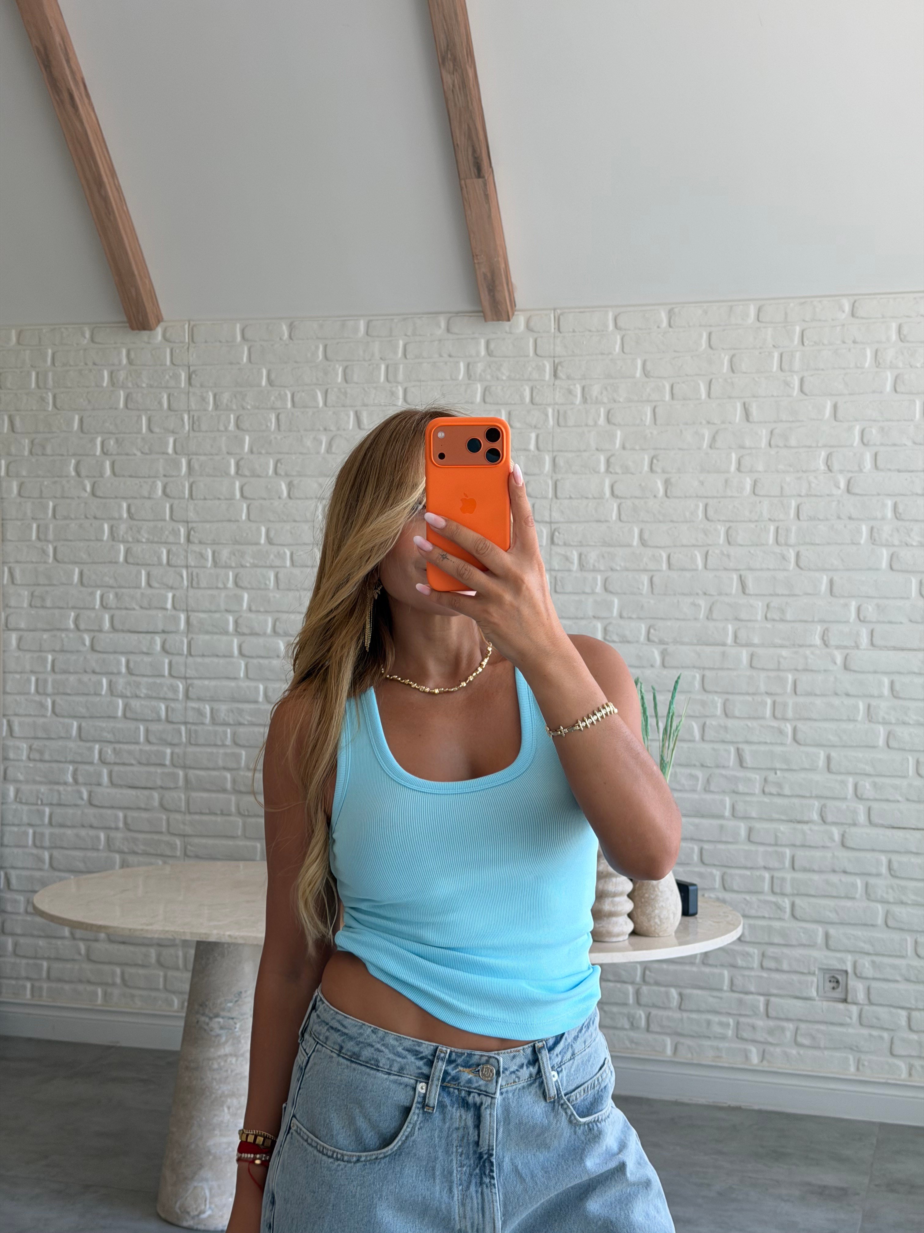 Mavi U Yaka Fitilli Atlet