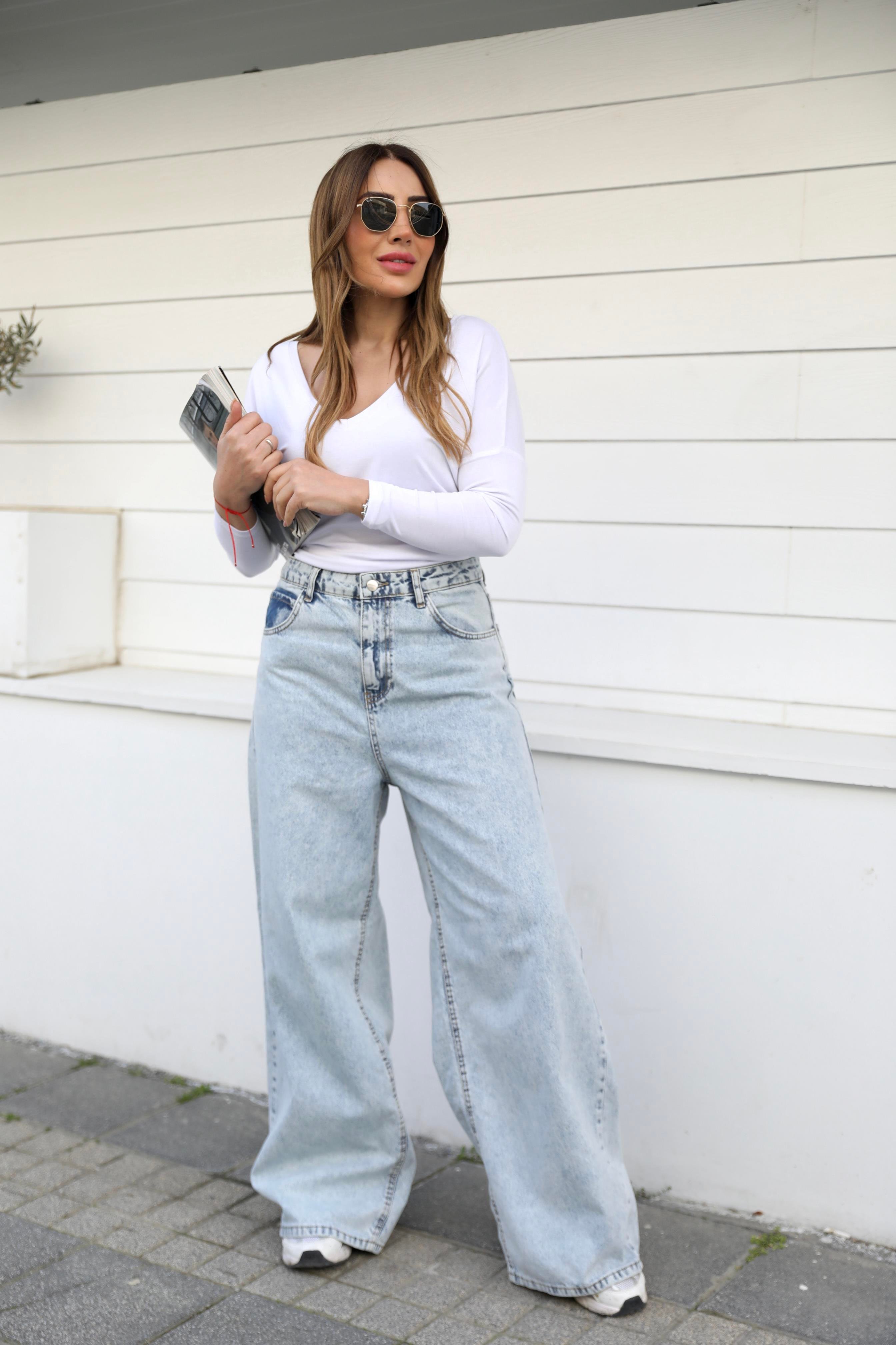 Mavi Yıkamalı Palazzo Denim