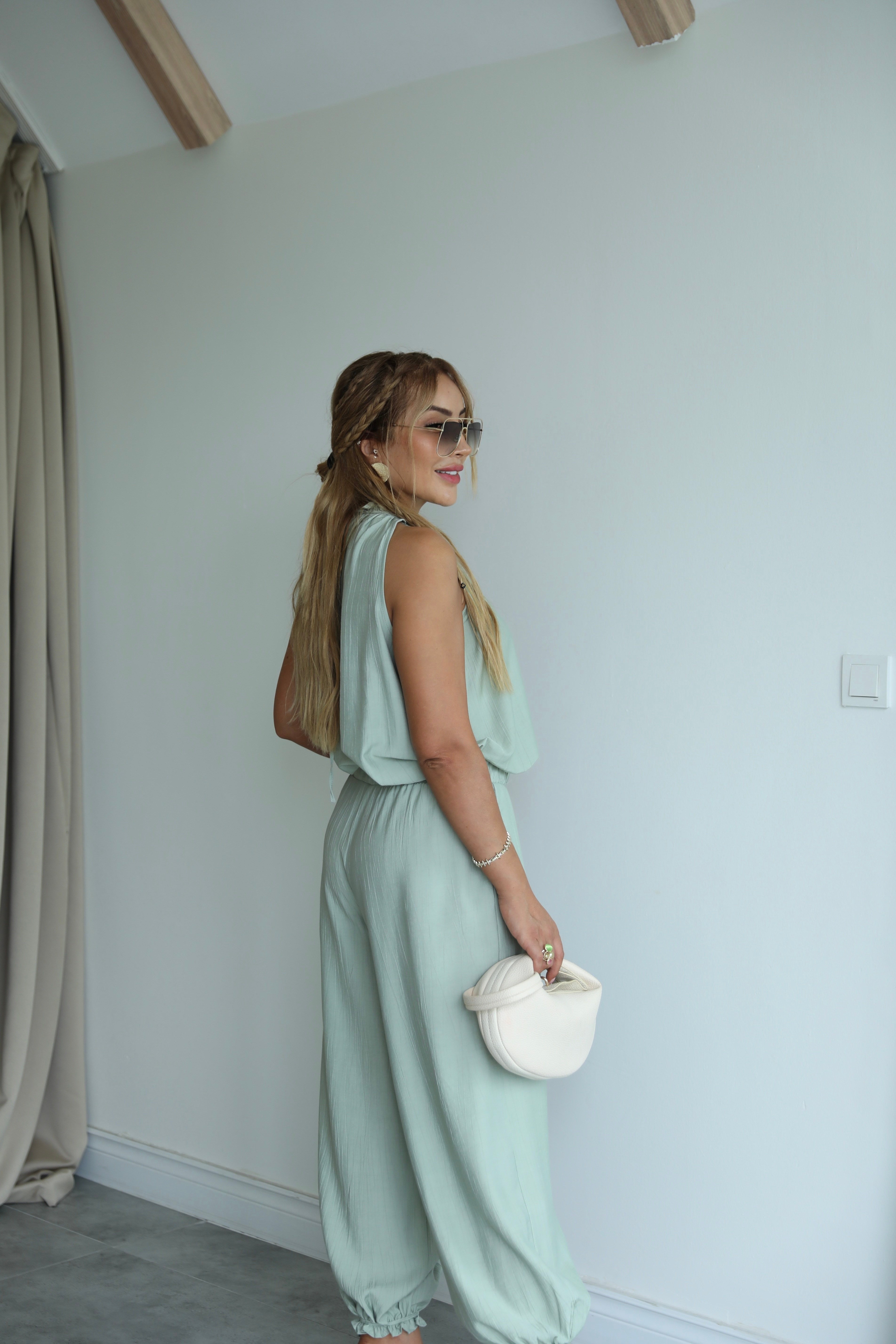 Mint Yeşili Halter Şalvar Pantolon Takım 