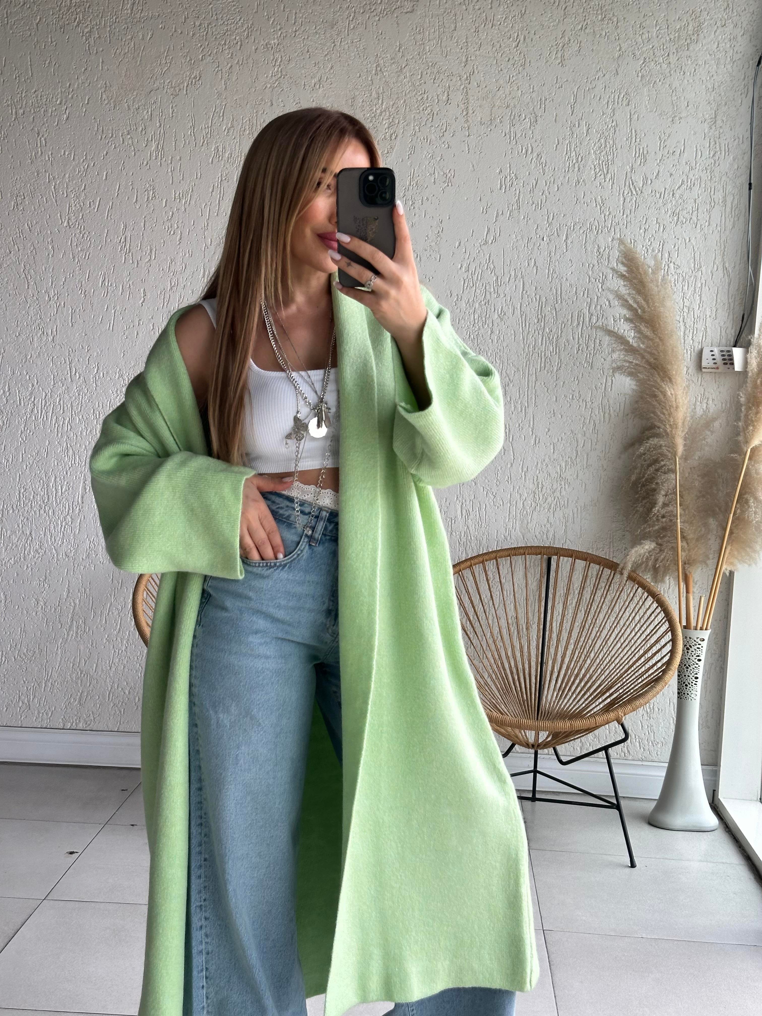 Mint Yeşili Uzun Hırka