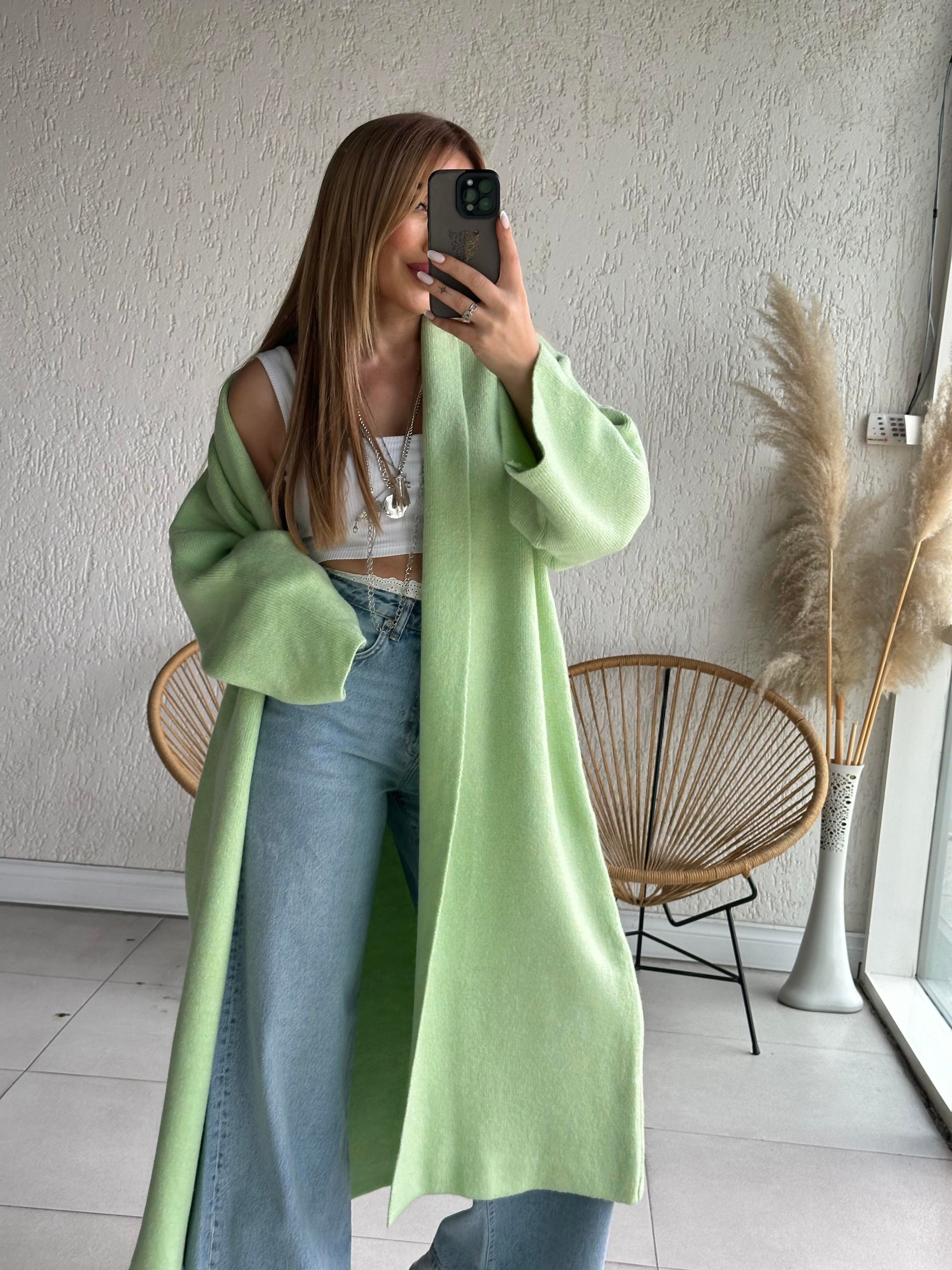 Mint Yeşili Uzun Hırka