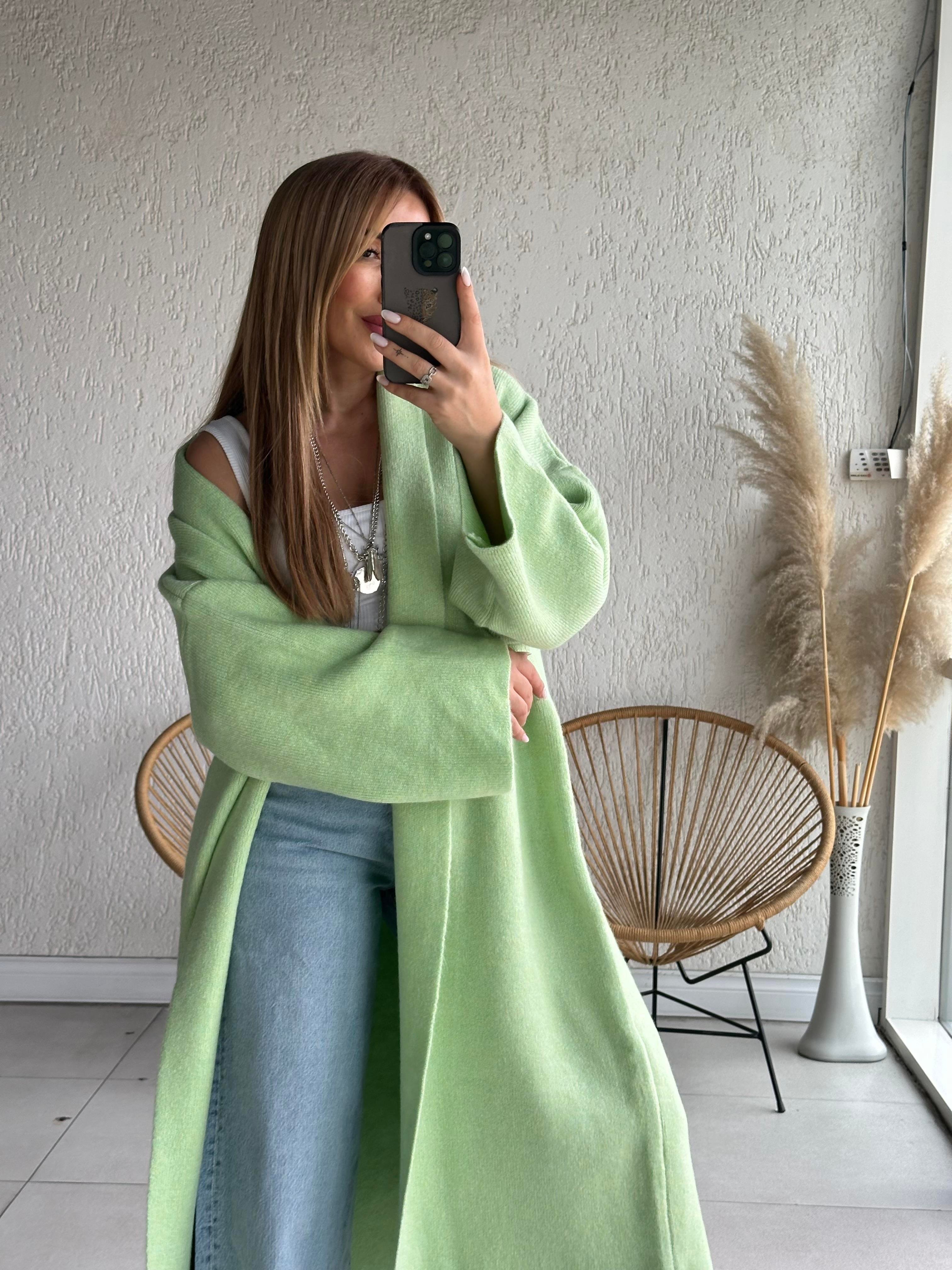 Mint Yeşili Uzun Hırka