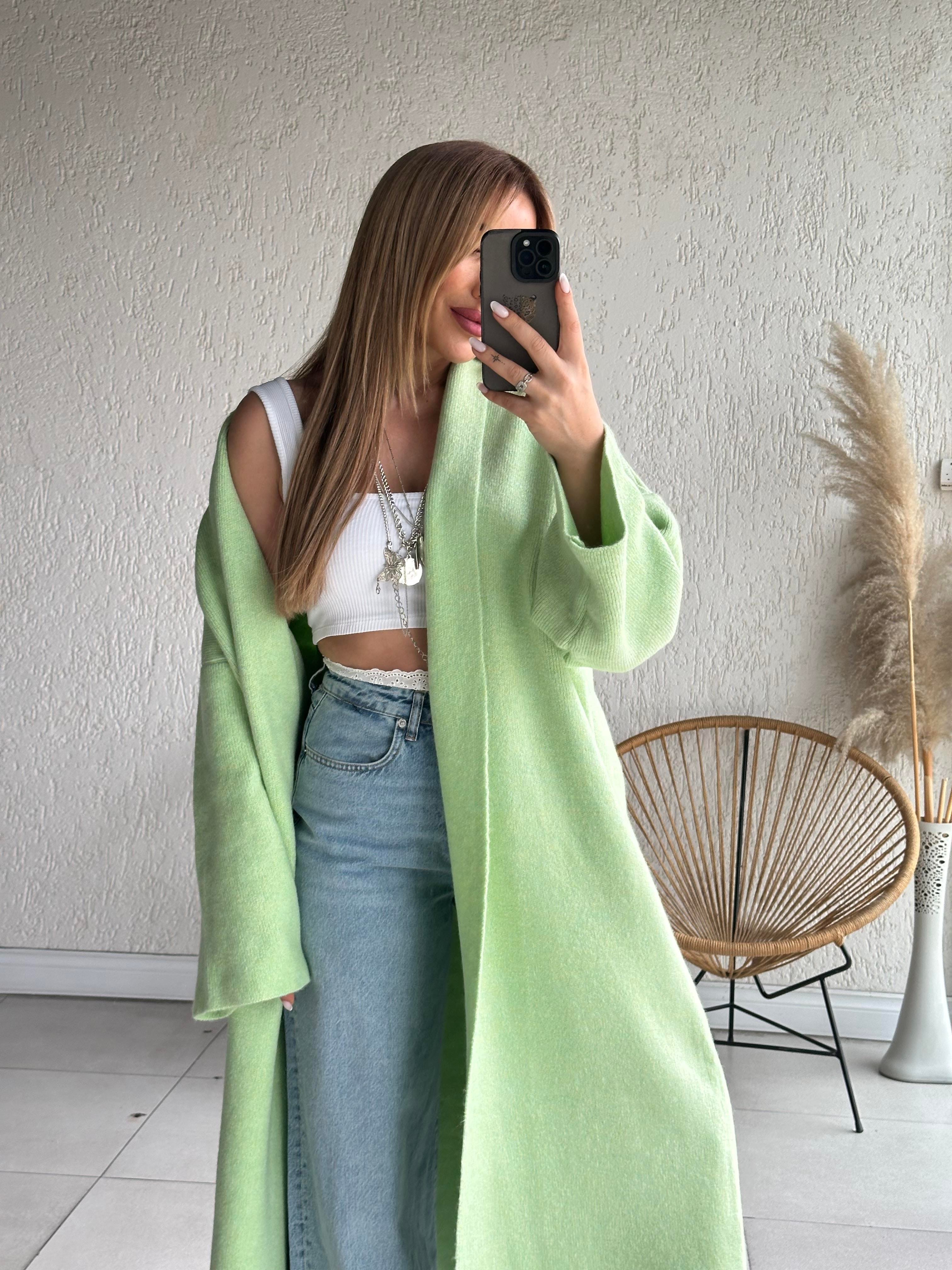 Mint Yeşili Uzun Hırka