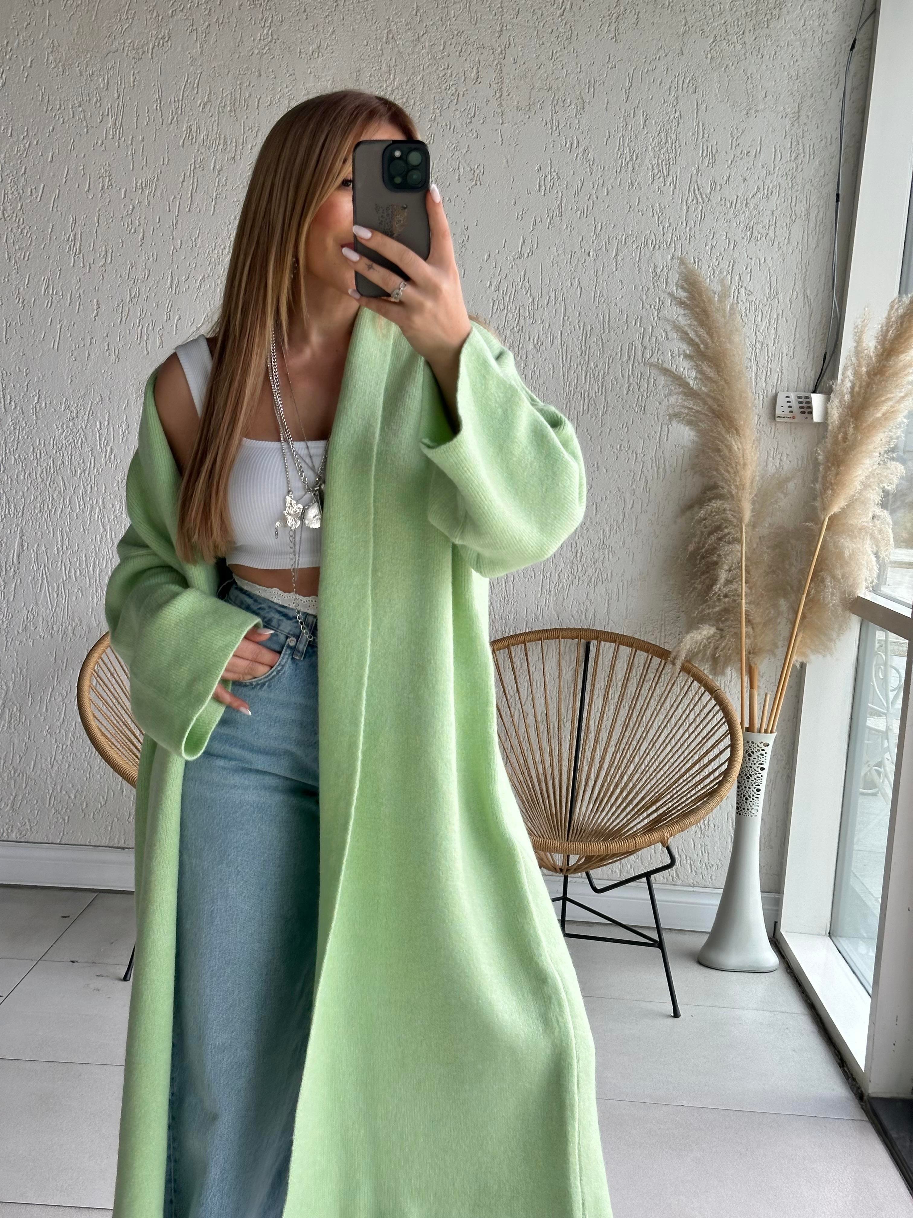 Mint Yeşili Uzun Hırka
