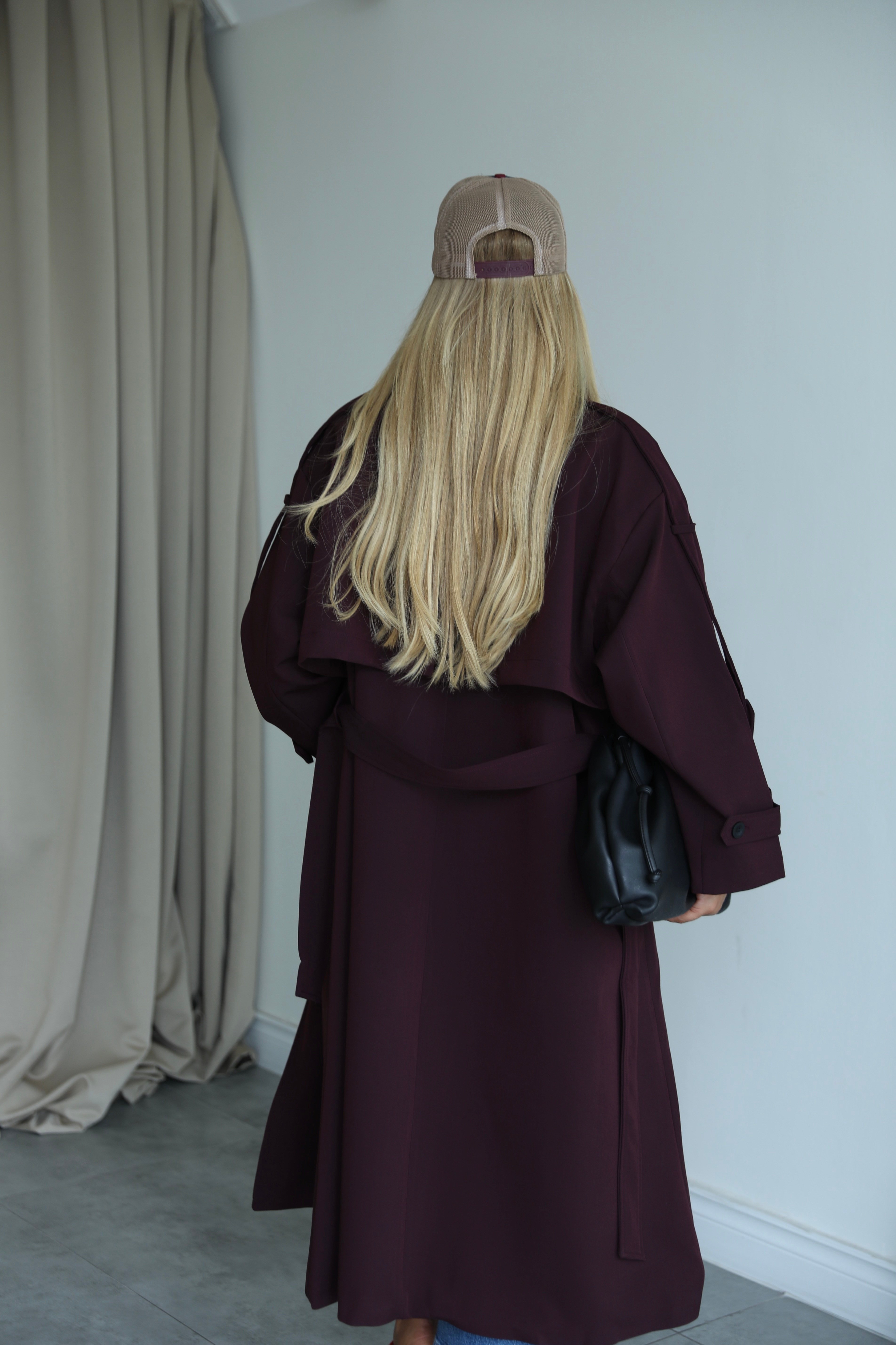 Mürdüm Dokuma Oversize Trençkot