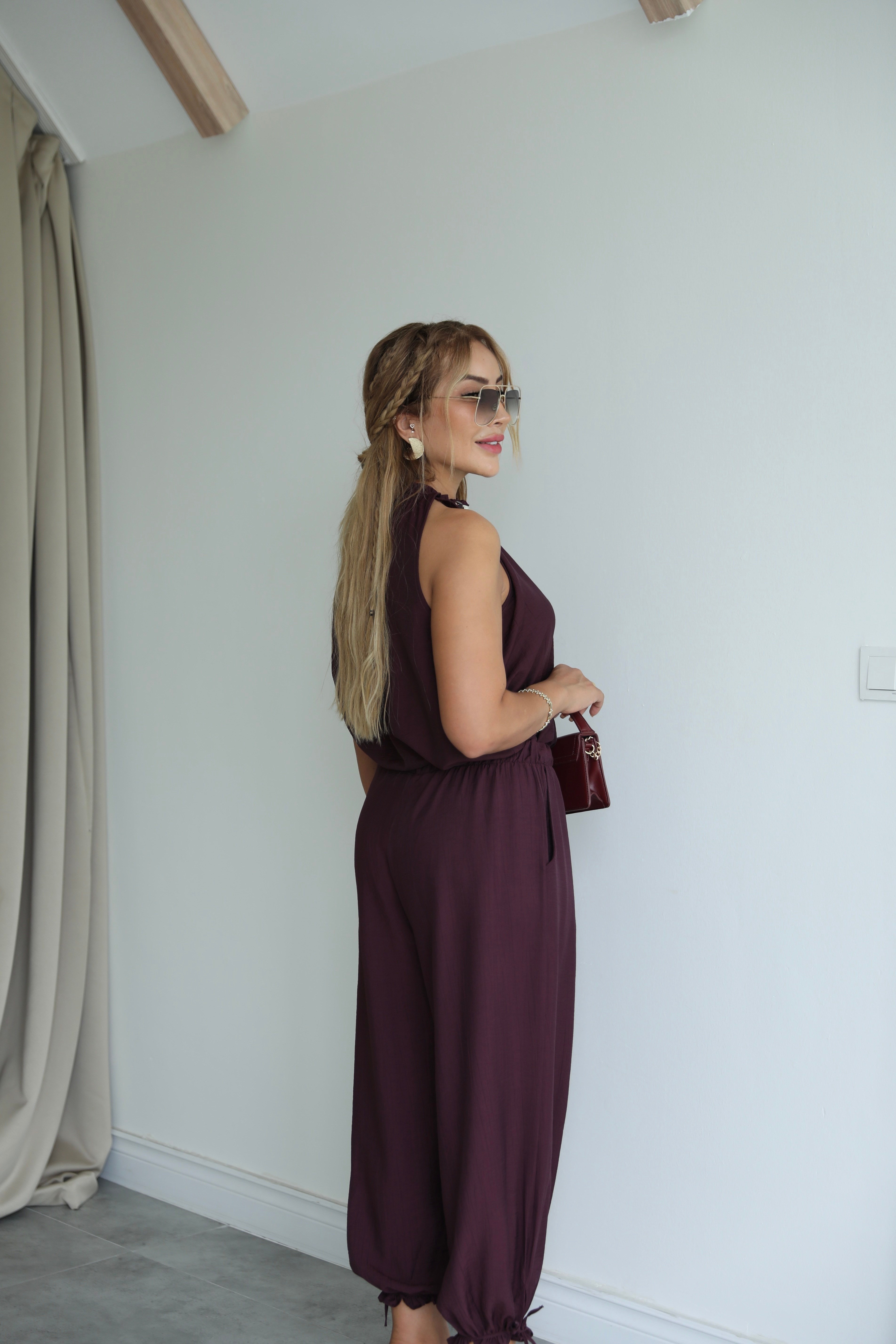 Mürdüm Halter Şalvar Pantolon Takım 