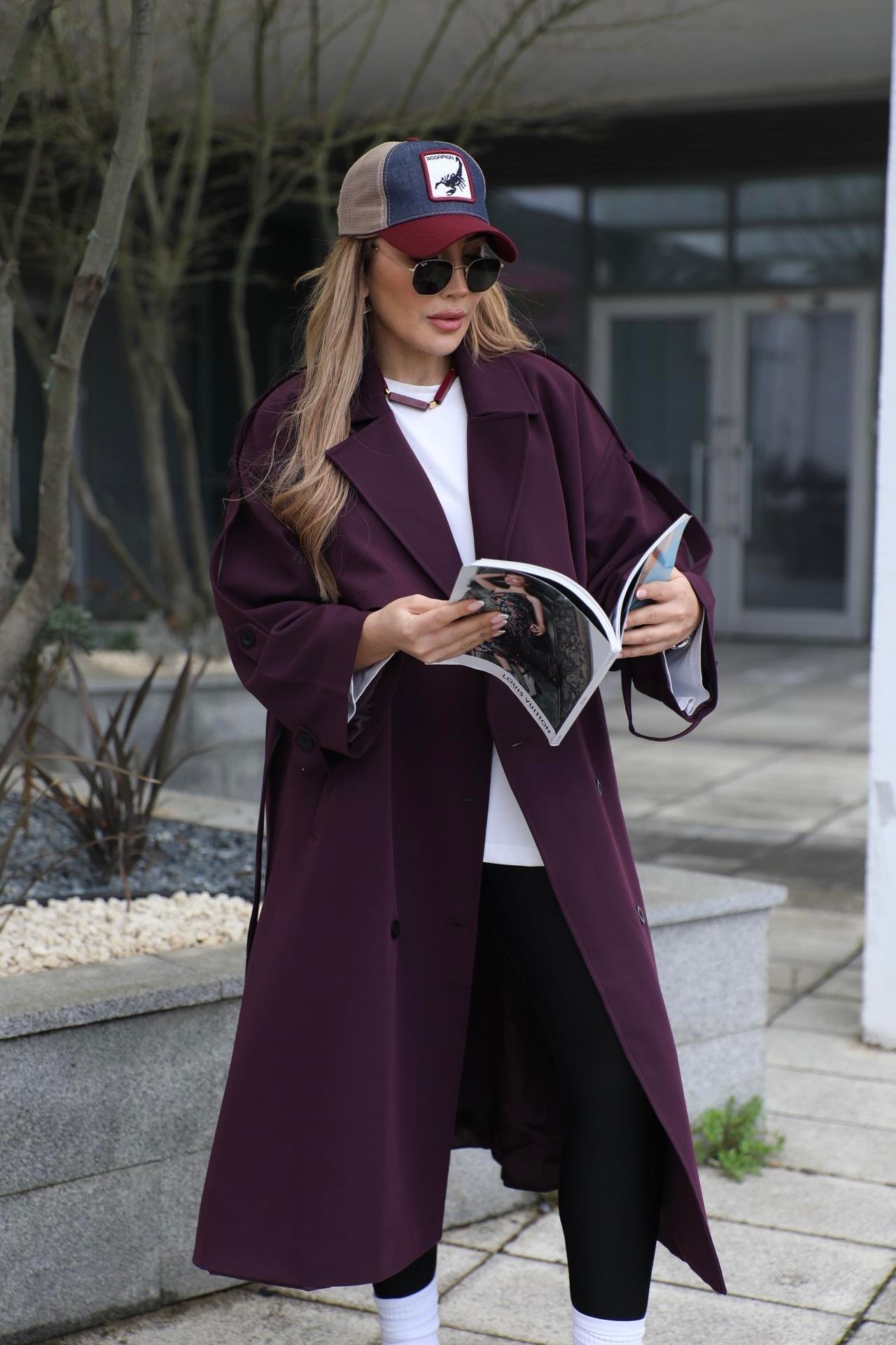 Mürdüm Oversize Premium Trenç
