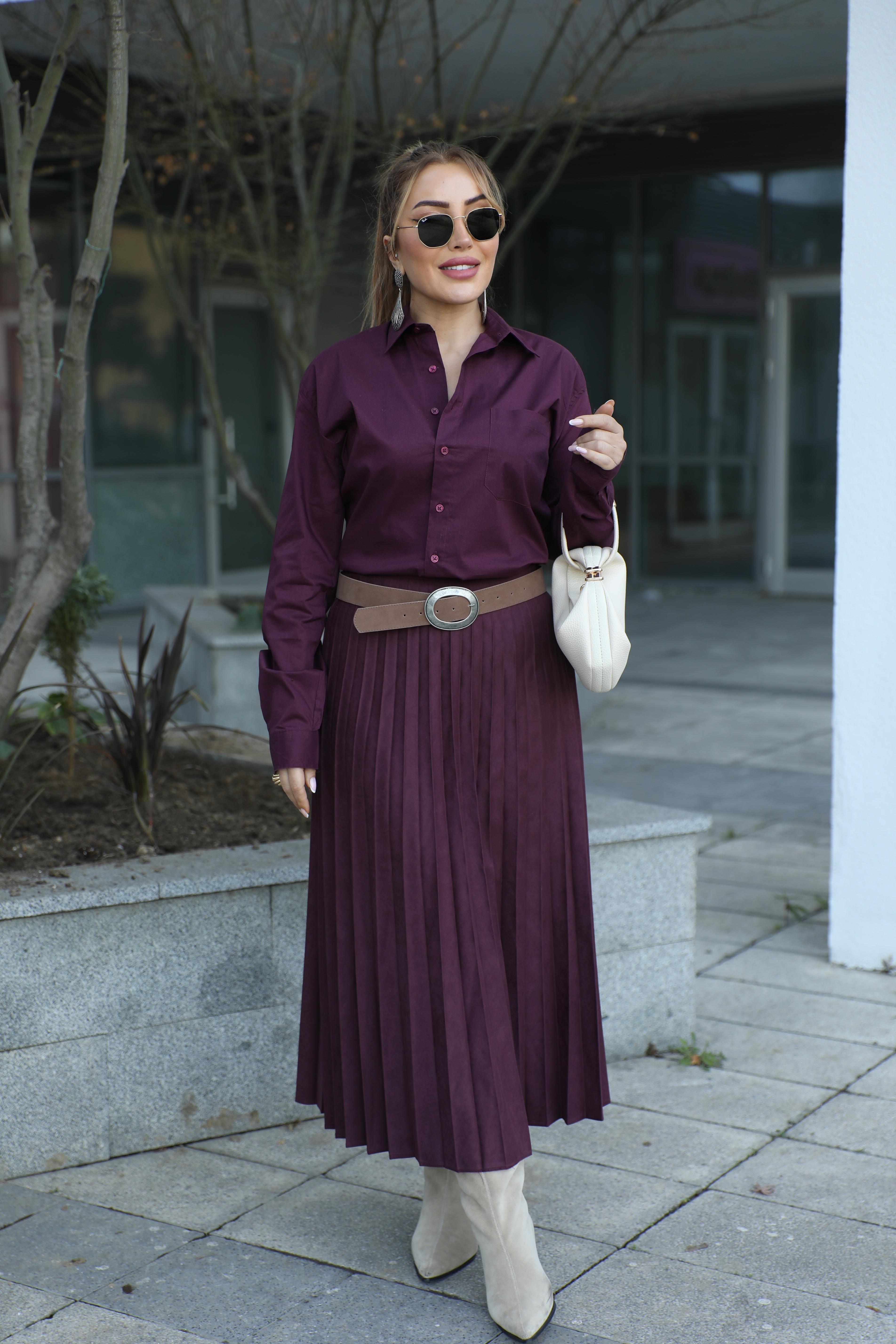 Mürdüm Piliseli Süet Etek