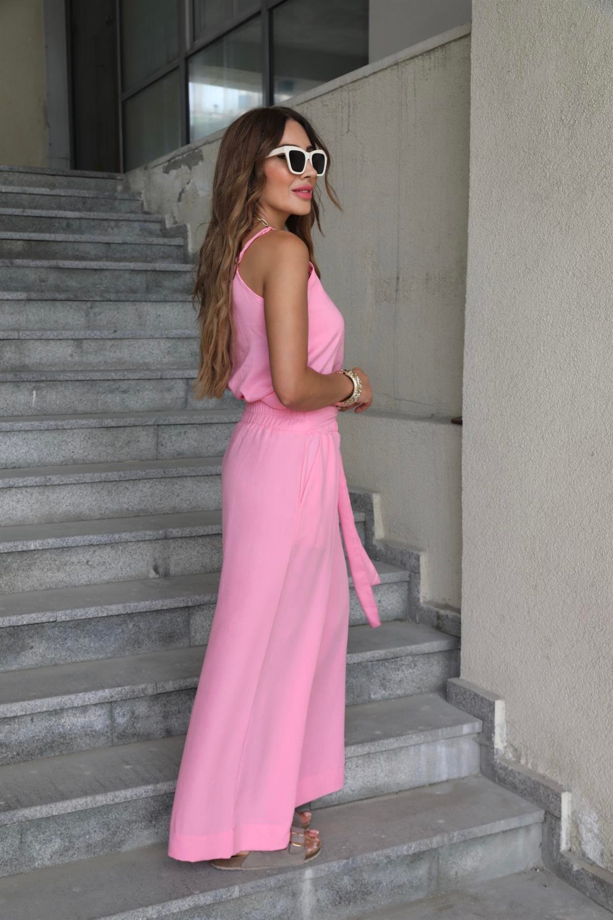 Pembe Bağlama Detaylı Pantolon 