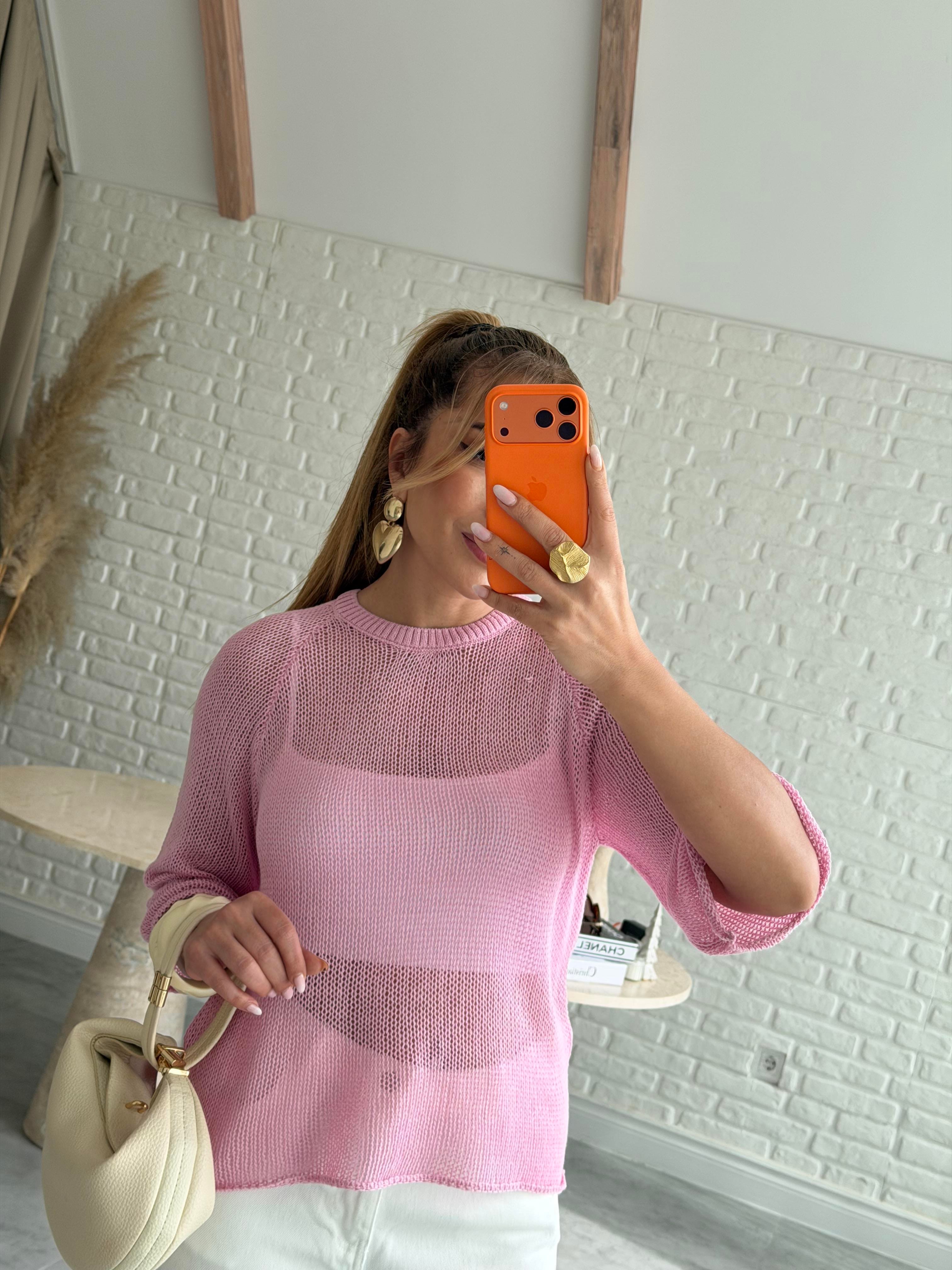 Pembe Bisiklet Yaka Triko