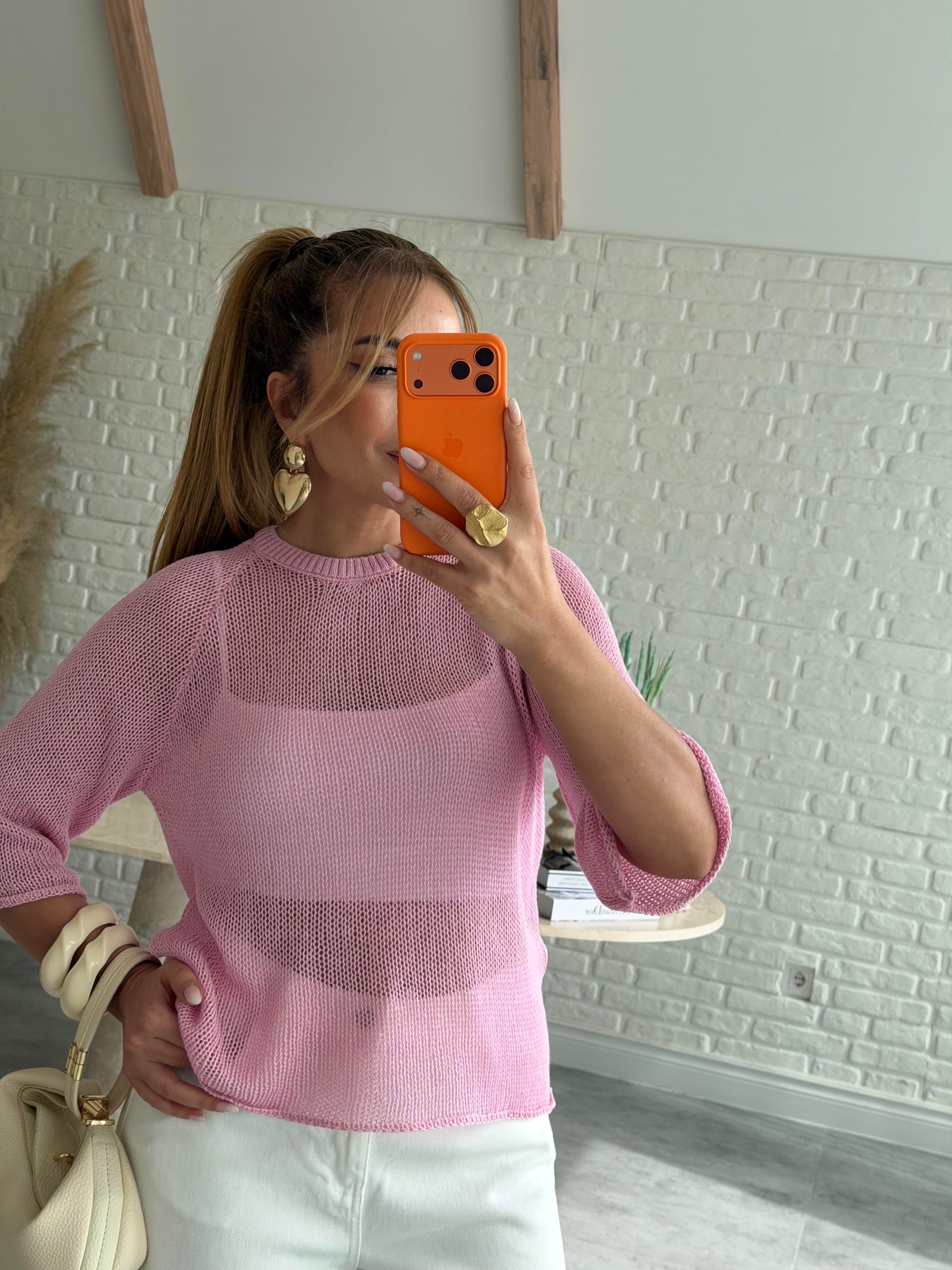 Pembe Bisiklet Yaka Triko