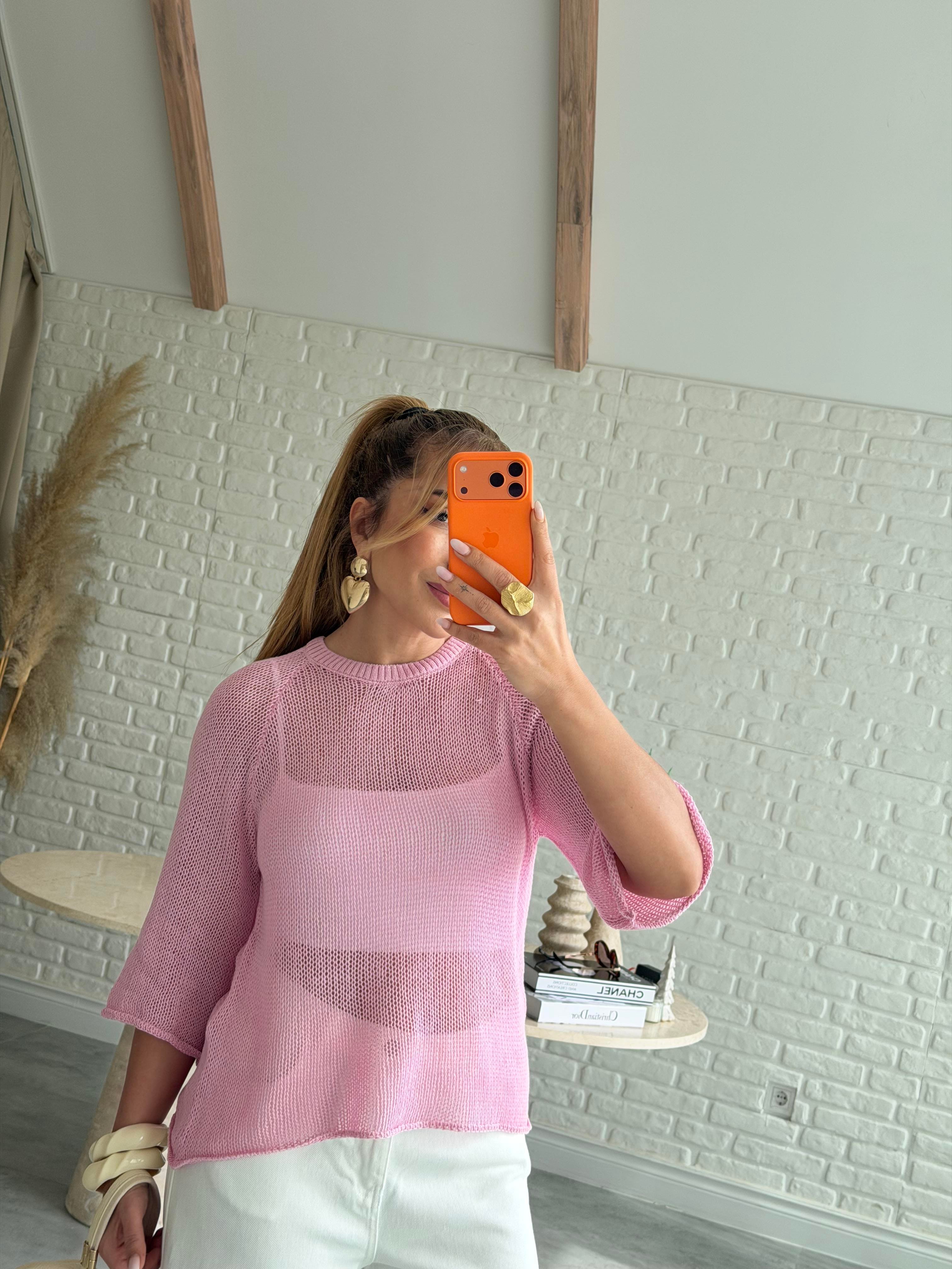 Pembe Bisiklet Yaka Triko