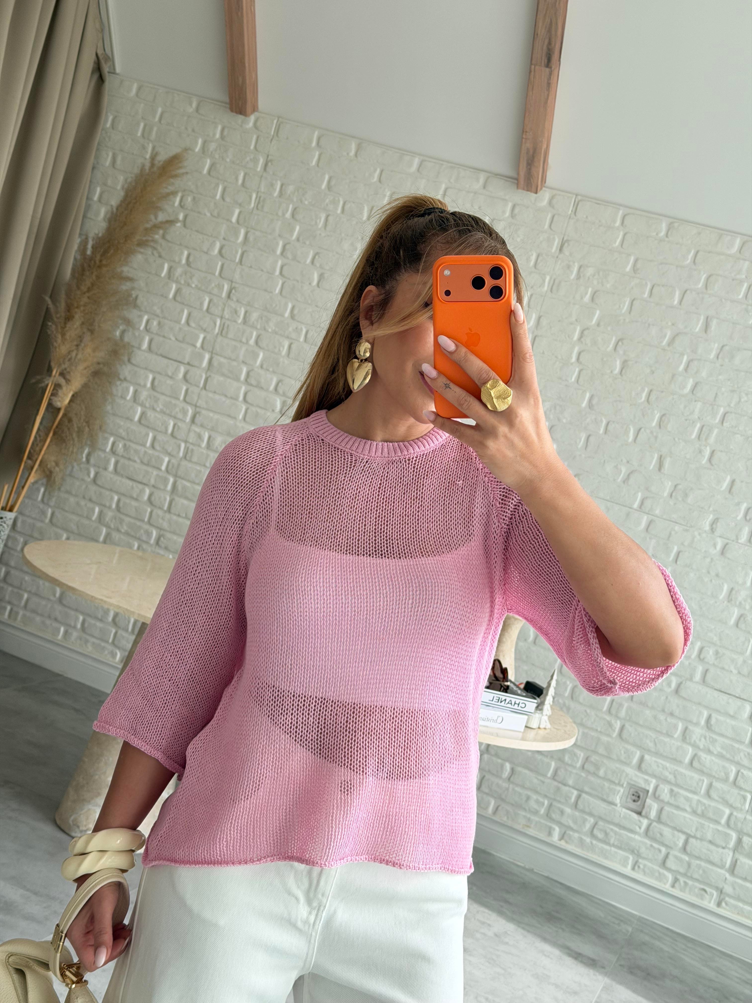 Pembe Bisiklet Yaka Triko